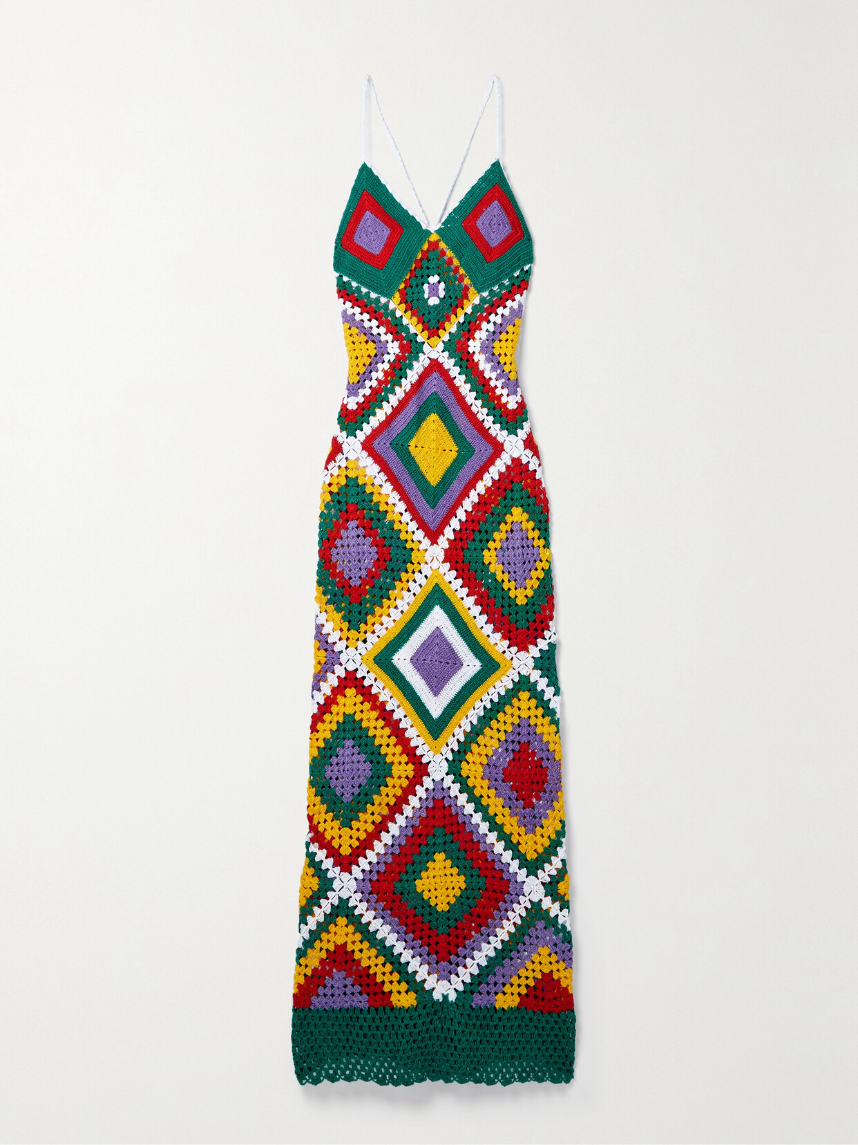 Alix Pinho Esmeralda Crocheted Cotton Maxi Dress In White & Green Motif