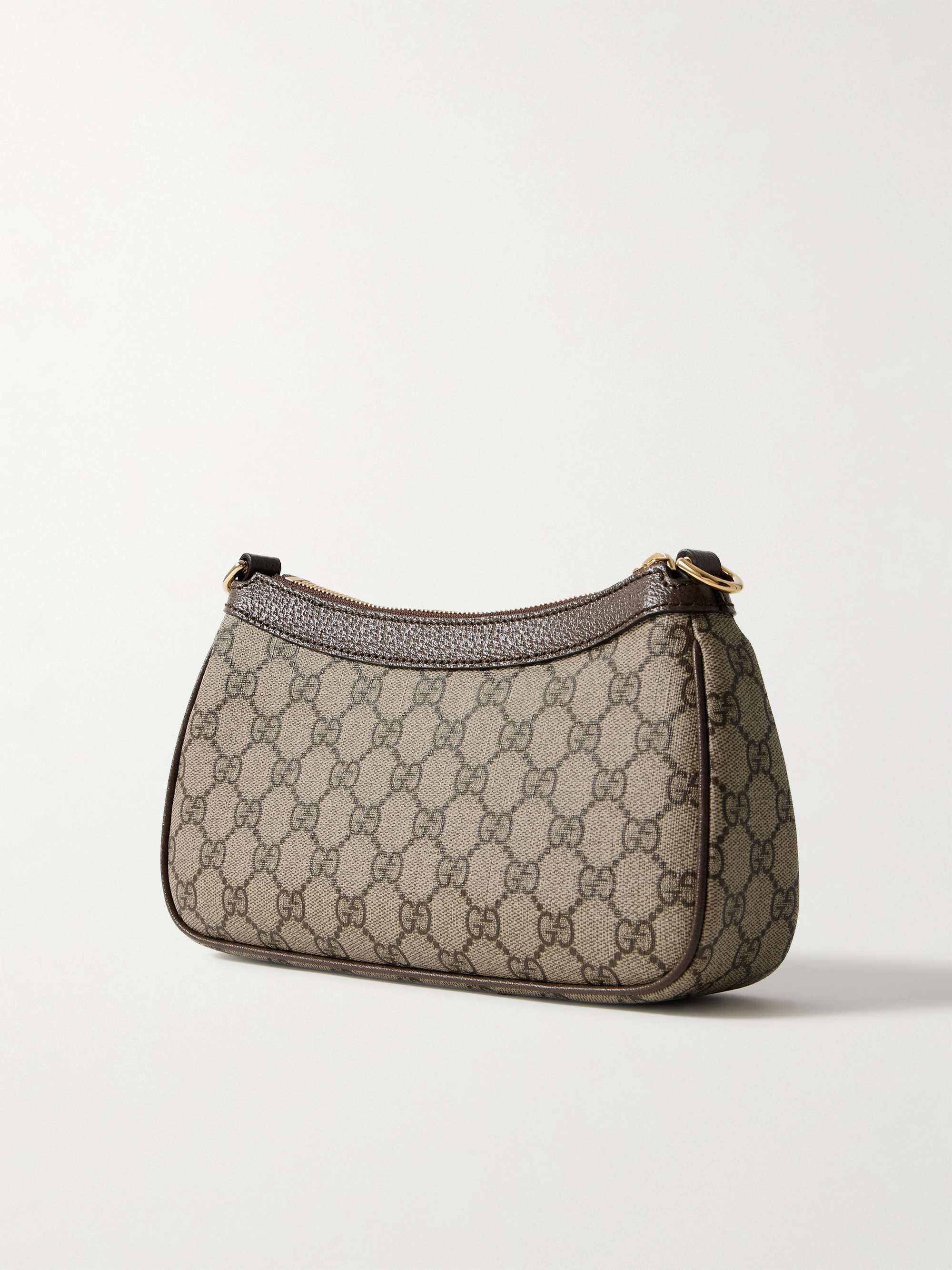 GUCCI Ophidia embellished textured leather-trimmed printed coated-canvas shoulder bag
