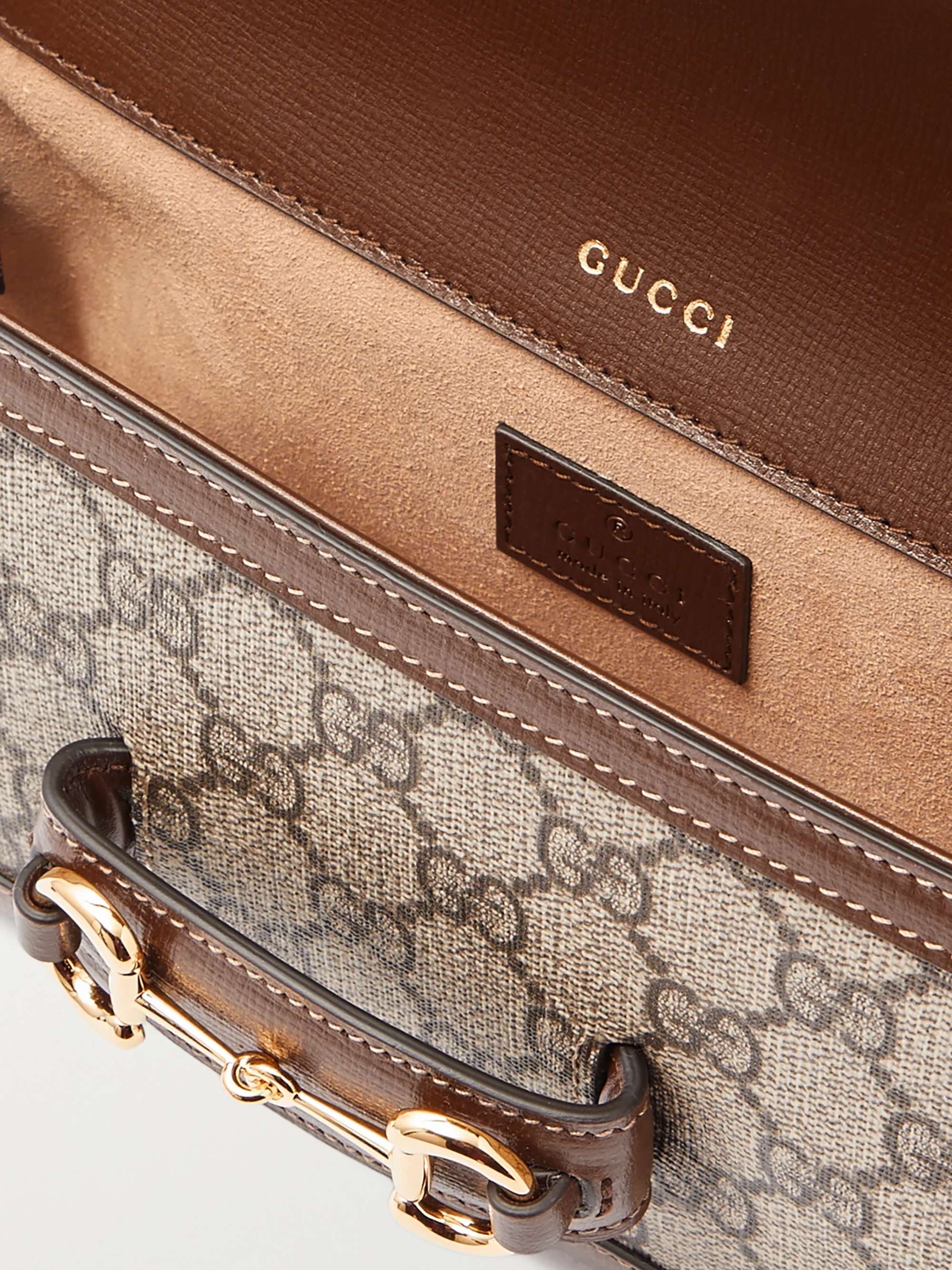 GUCCI Horsebit 1955 带缀饰皮革边饰涂层帆布单肩包