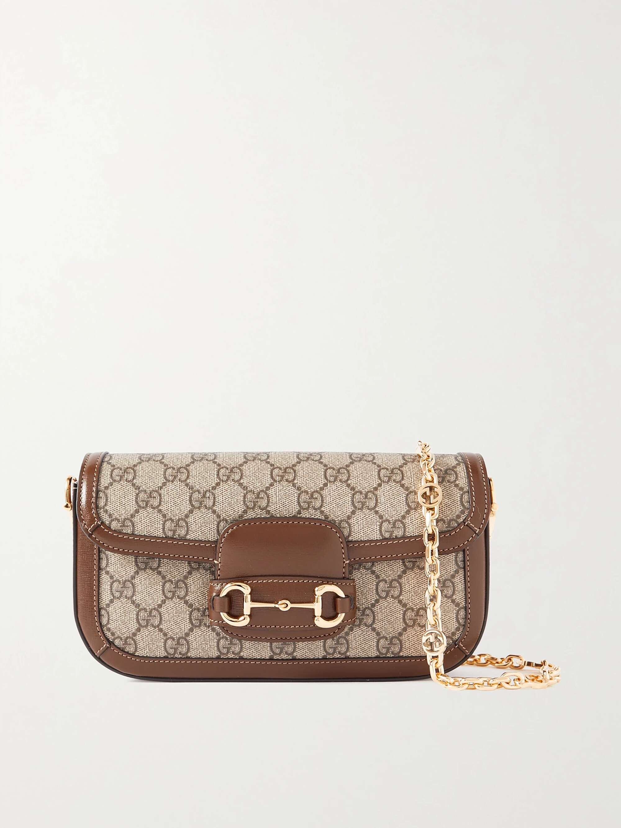 GUCCI Horsebit 1955 embellished leather-trimmed coated-canvas shoulder bag | NET-A-PORTER GUCCI Horsebit 1955 embellished leather-trimmed coated-canvas shoulder bag | NET-A-PORTER
