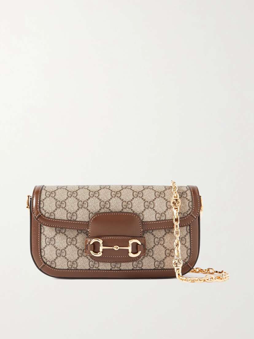 Gucci Horsebit 1955 Embellished Leather-trimmed Coated-canvas Shoulder Bag