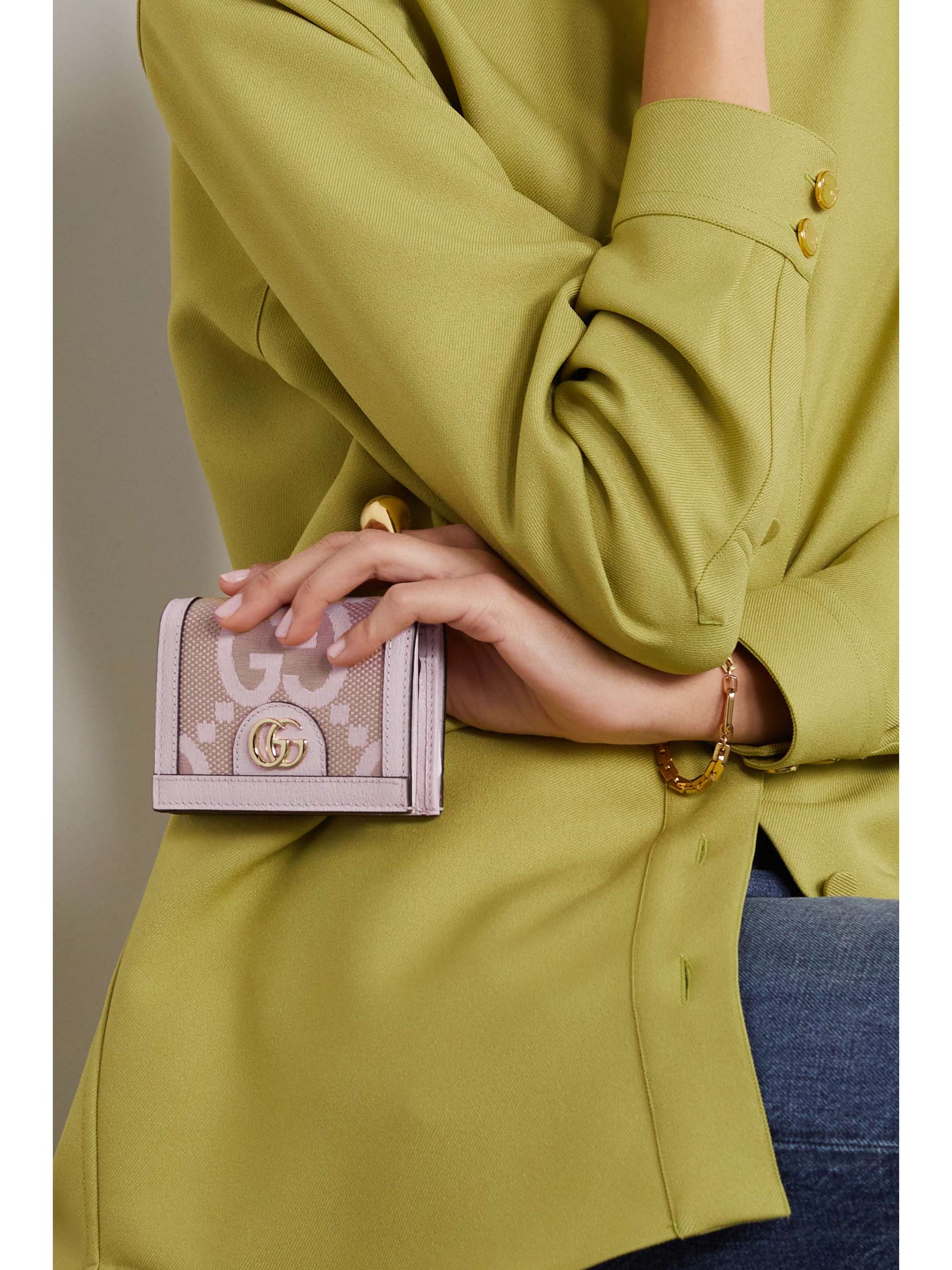 GUCCI Ophidia canvas-jacquard trimmed textured-leather wallet