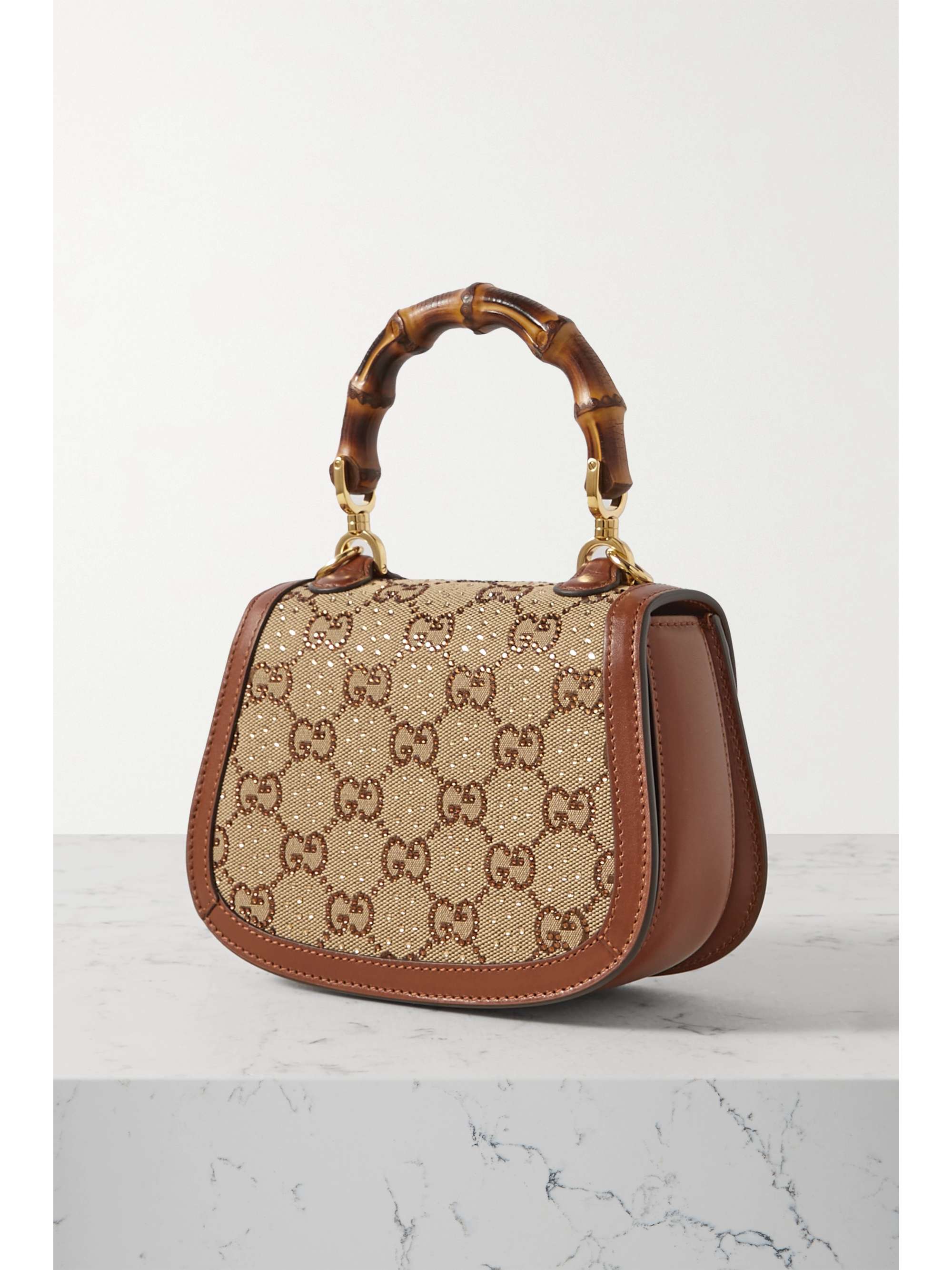 GUCCI Sac porté épaule en toile et en cuir à cristaux Gucci Bamboo 1947 Mini