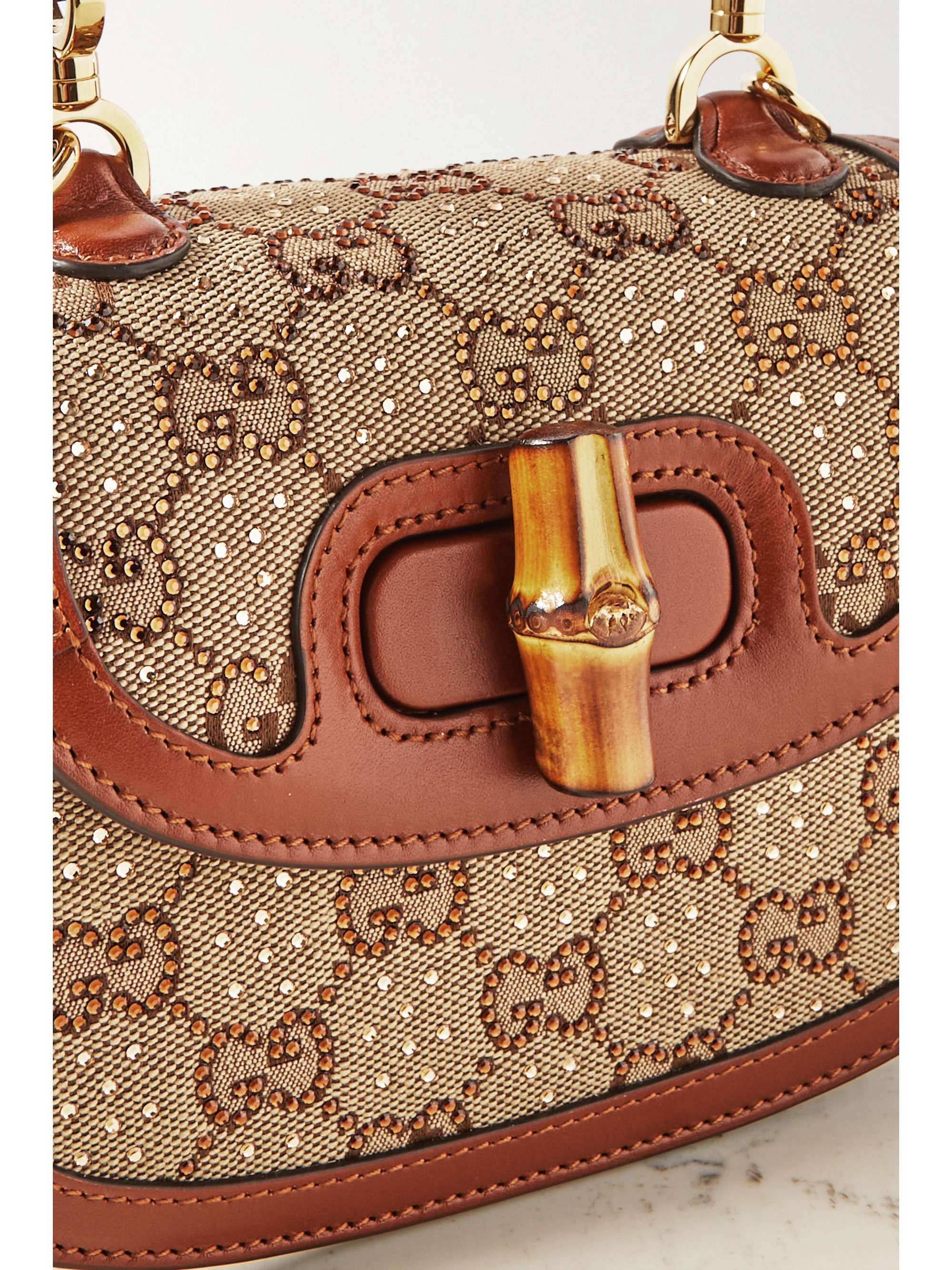 GUCCI Sac porté épaule en toile et en cuir à cristaux Gucci Bamboo 1947 Mini