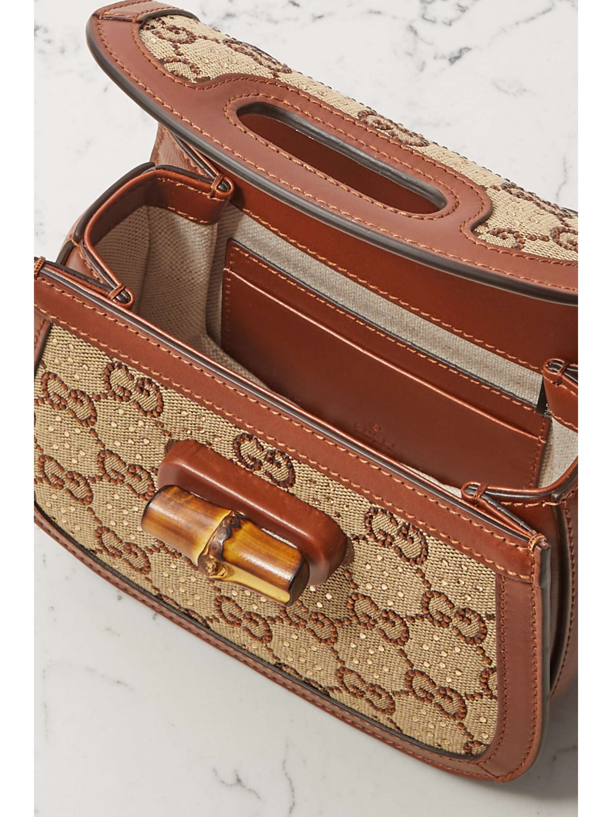GUCCI Sac porté épaule en toile et en cuir à cristaux Gucci Bamboo 1947 Mini