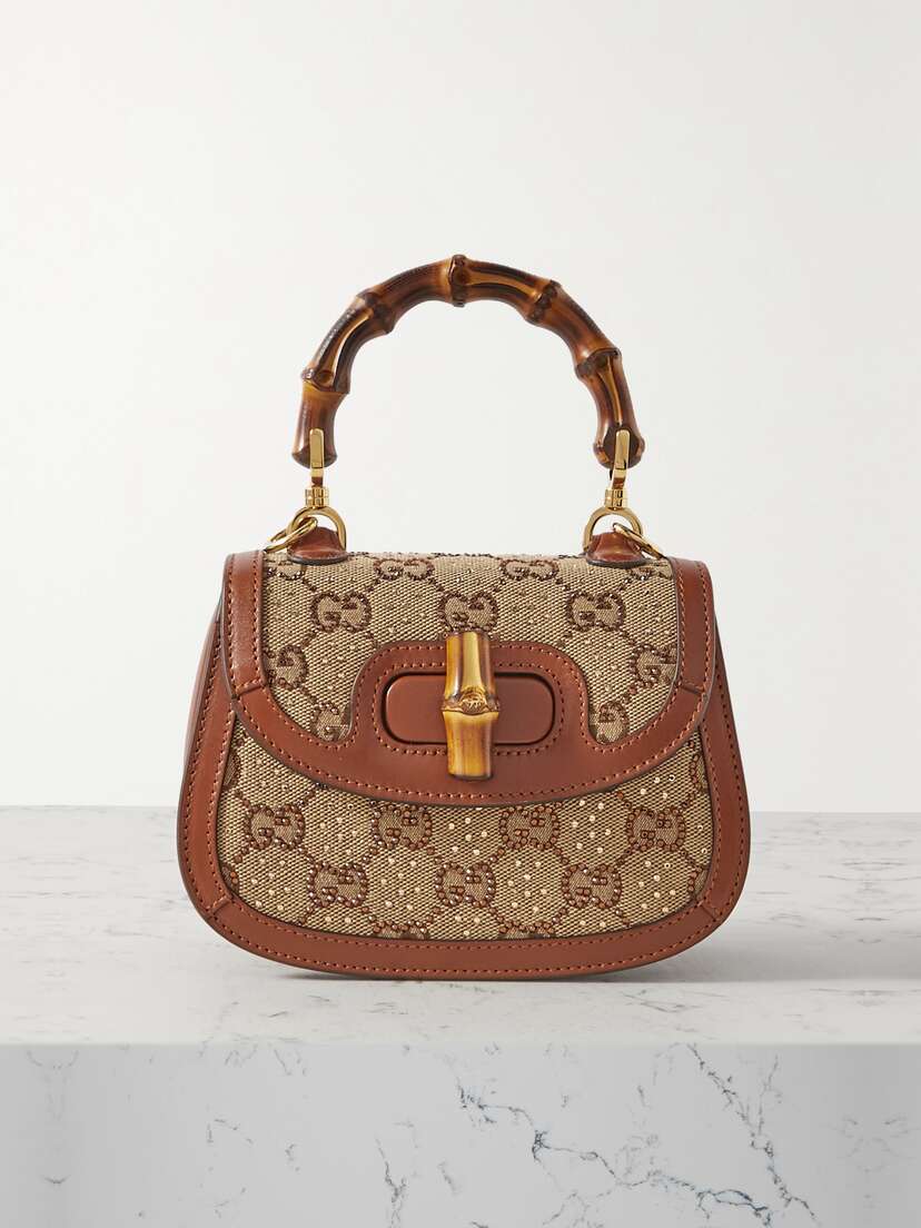 Gucci Mini Rich Mini Crystal-embellished Canvas And Leather Shoulder Bag