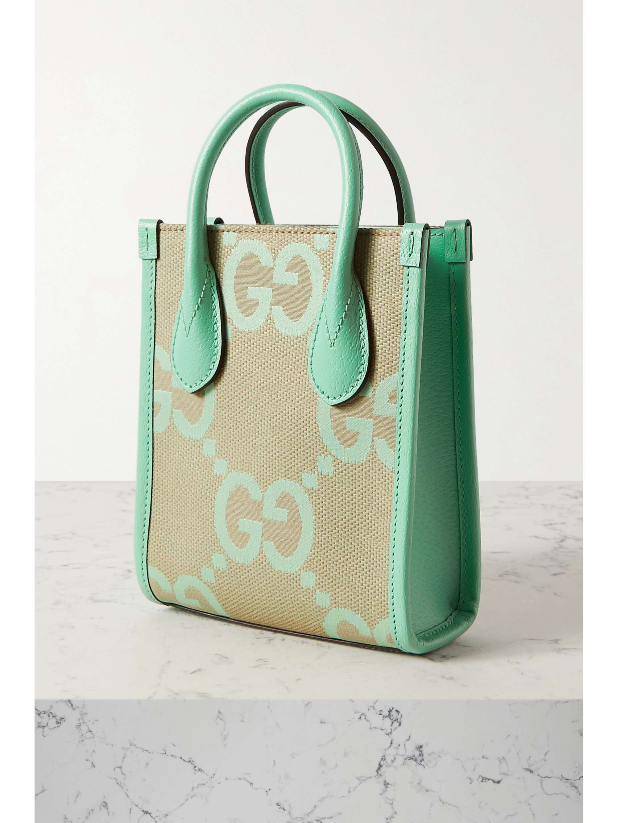 GUCCI GG Jumbo leather-trimmed canvas-jacquard tote
