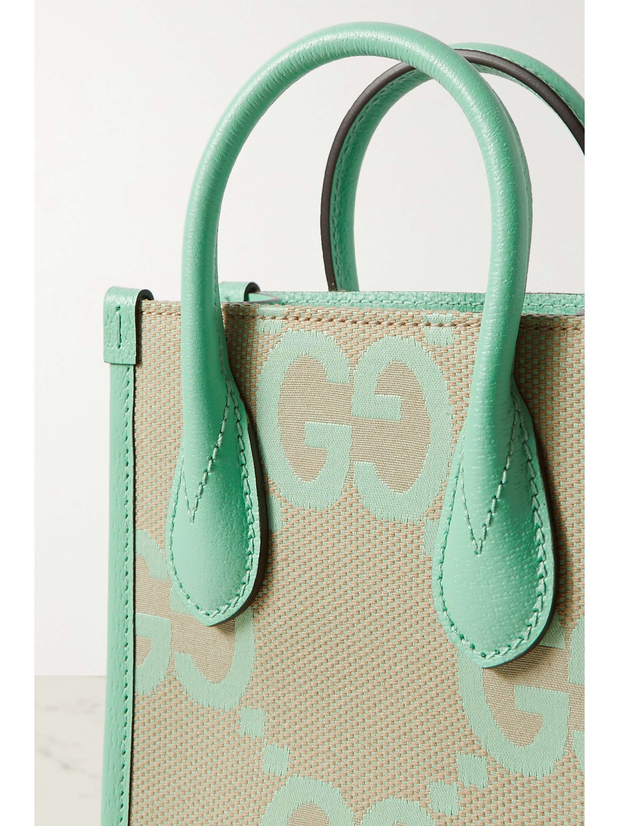 GUCCI GG Jumbo leather-trimmed canvas-jacquard tote