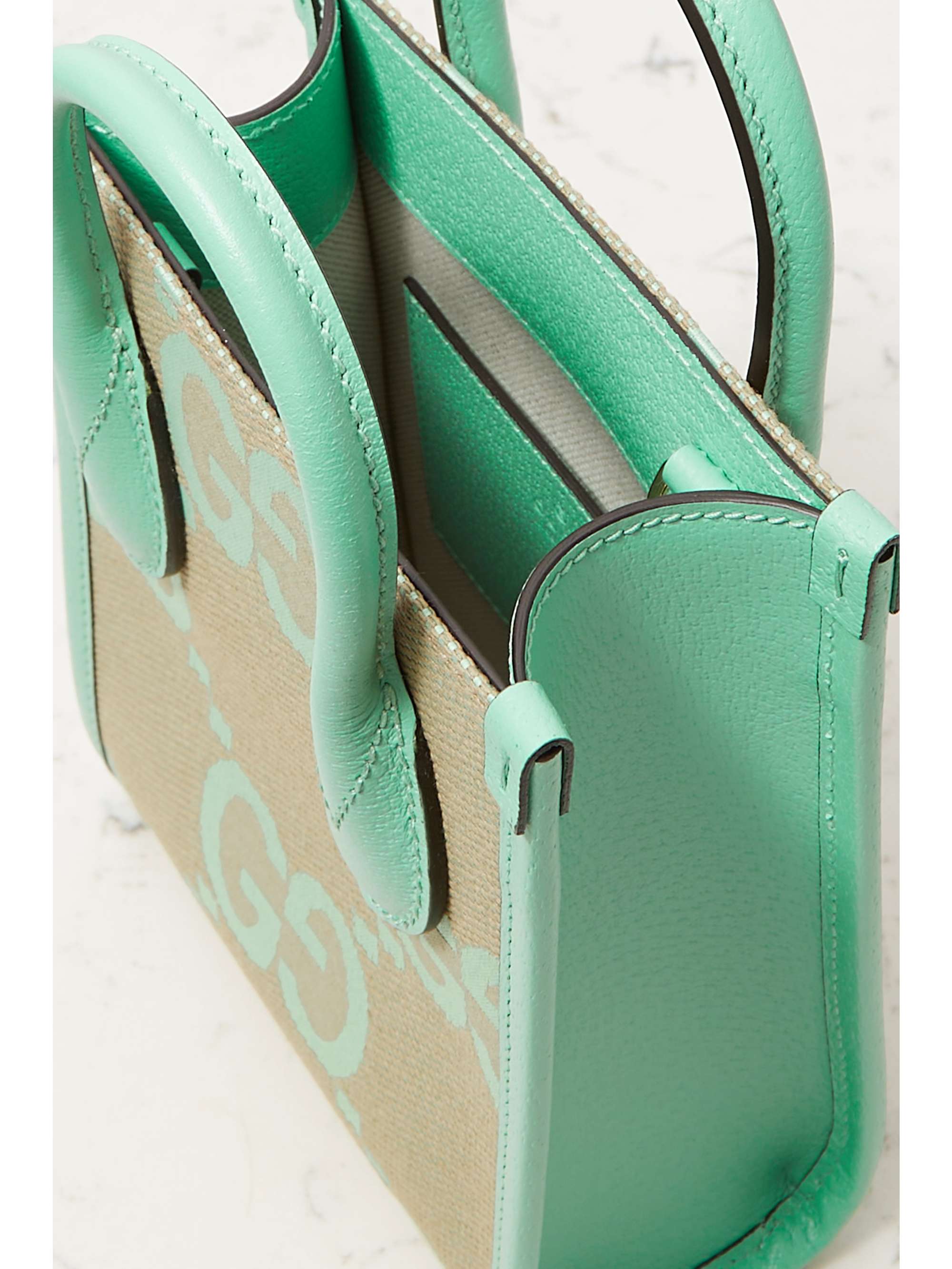 GUCCI GG Jumbo leather-trimmed canvas-jacquard tote