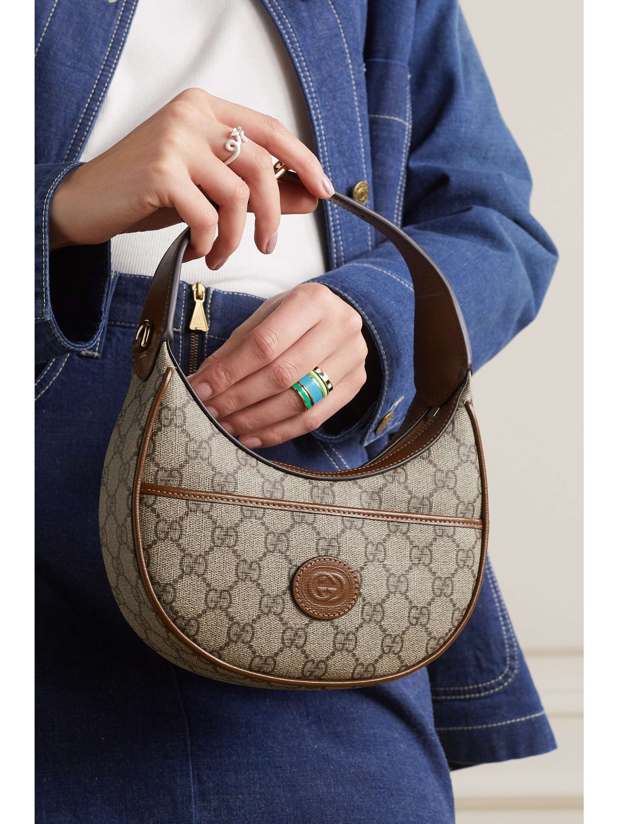 GUCCI GG Retro mini leather-trimmed printed coated-canvas shoulder bag