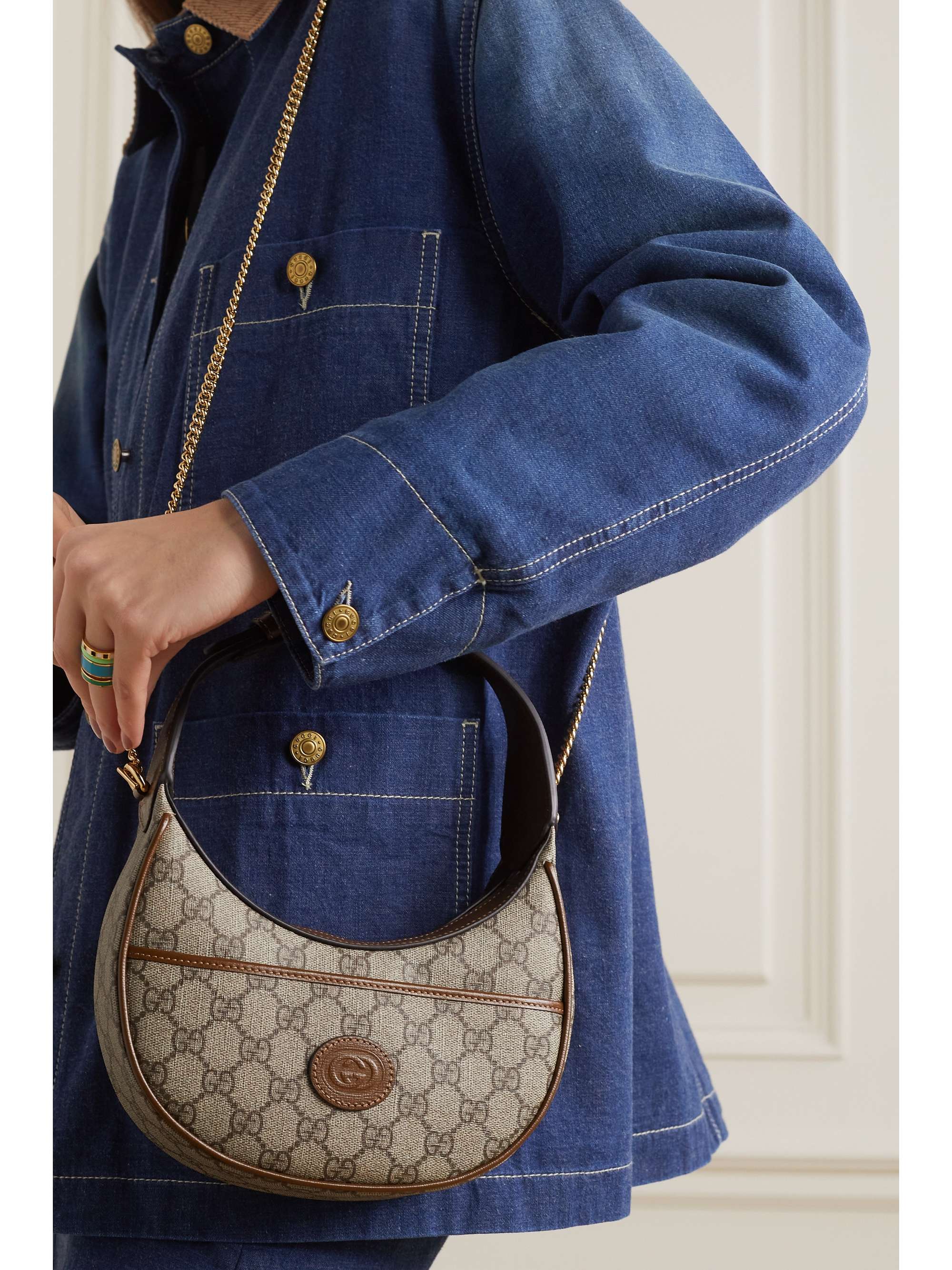 GUCCI GG Retro mini leather-trimmed printed coated-canvas shoulder bag