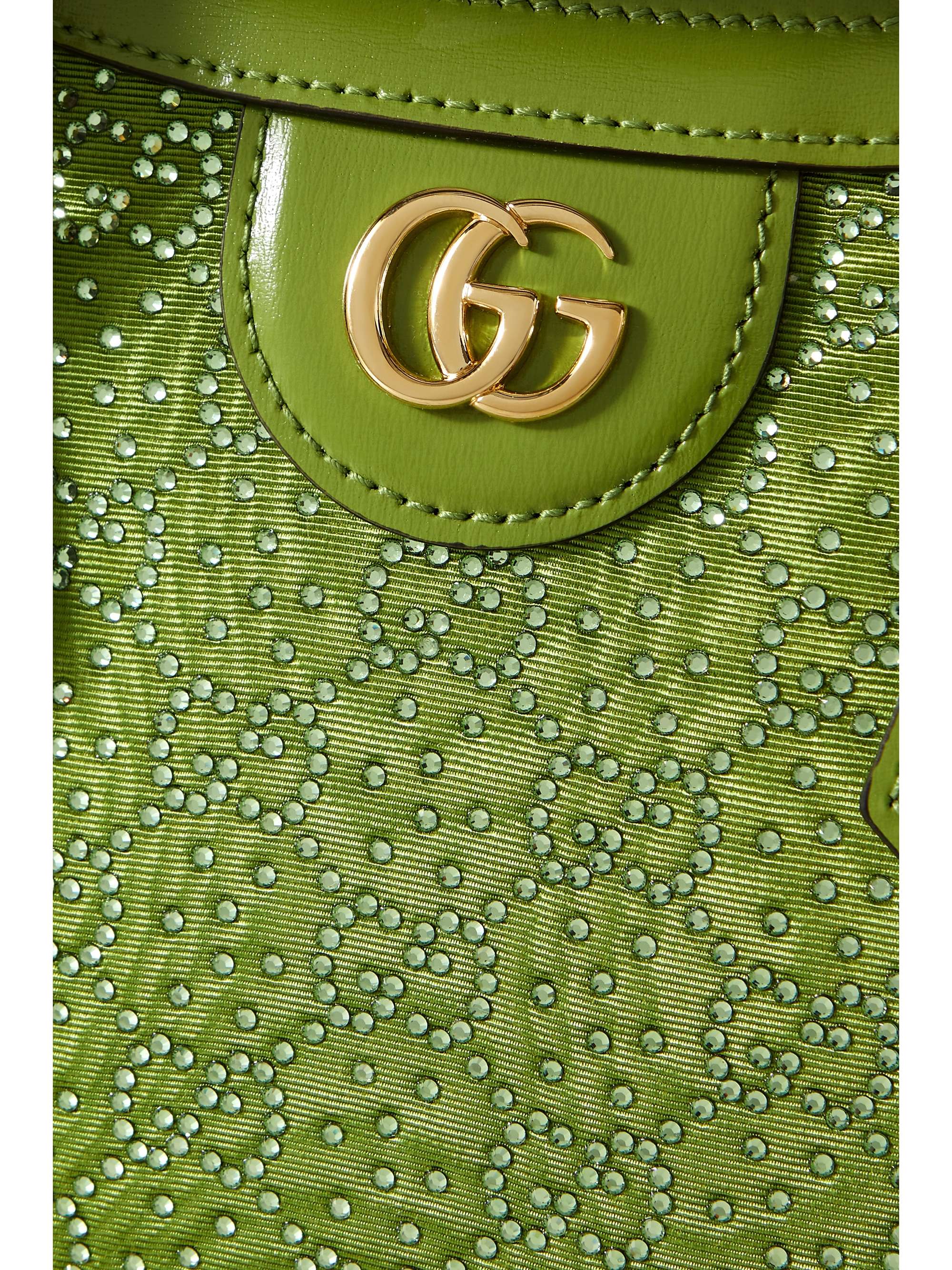 GUCCI Mini Rich leather-trimmed crystal-embellished faille shoulder bag