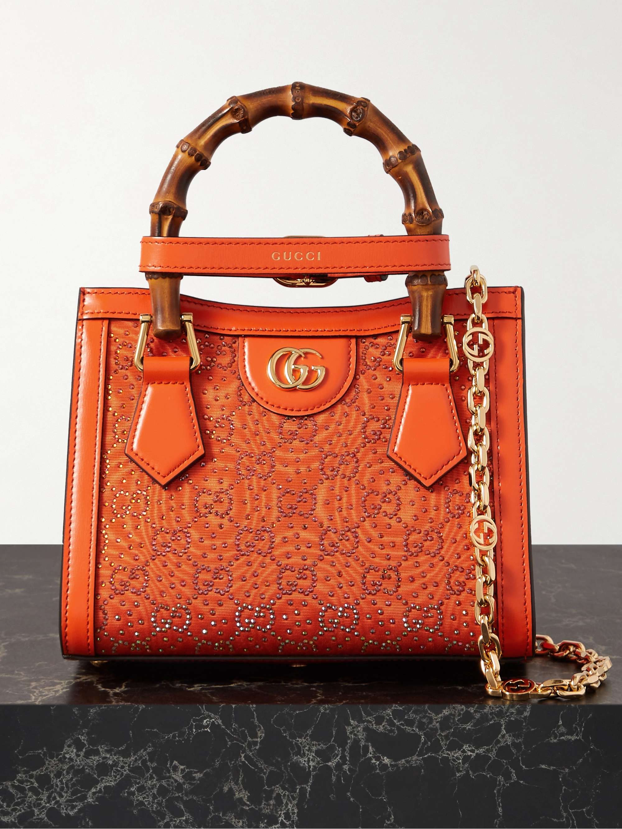 GUCCI Mini Rich leathertrimmed crystalembellished faille shoulder bag