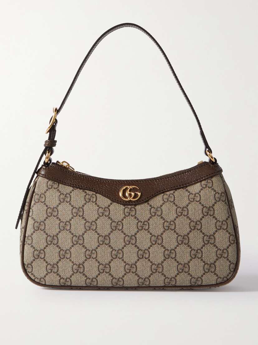 Gucci Ophidia Embellished Textured Leather-trimmed Printed Coated-canvas Shoulder Bag