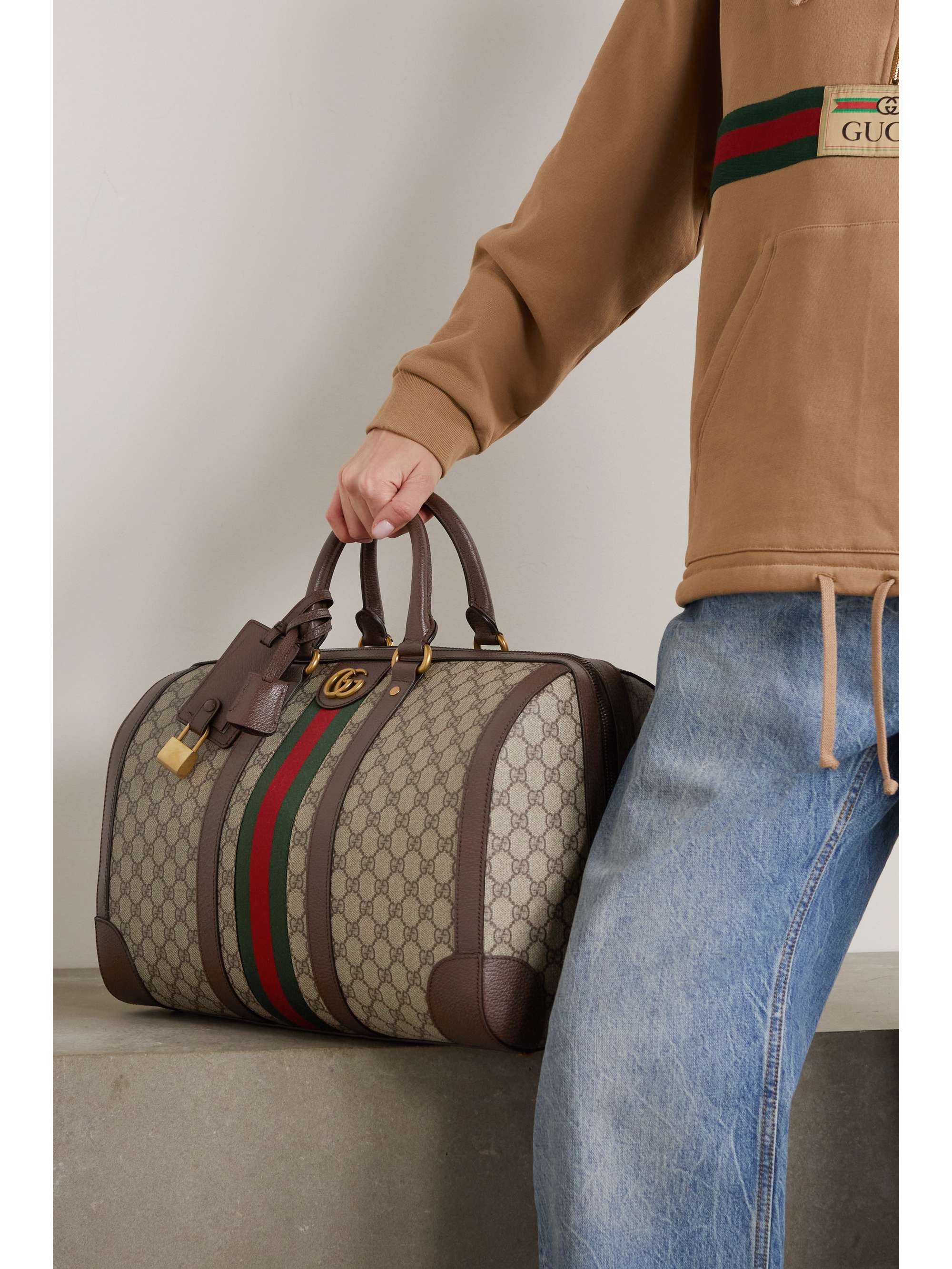 GUCCI Sac de week-end en toile enduite imprimée à finitions en cuir Savoy