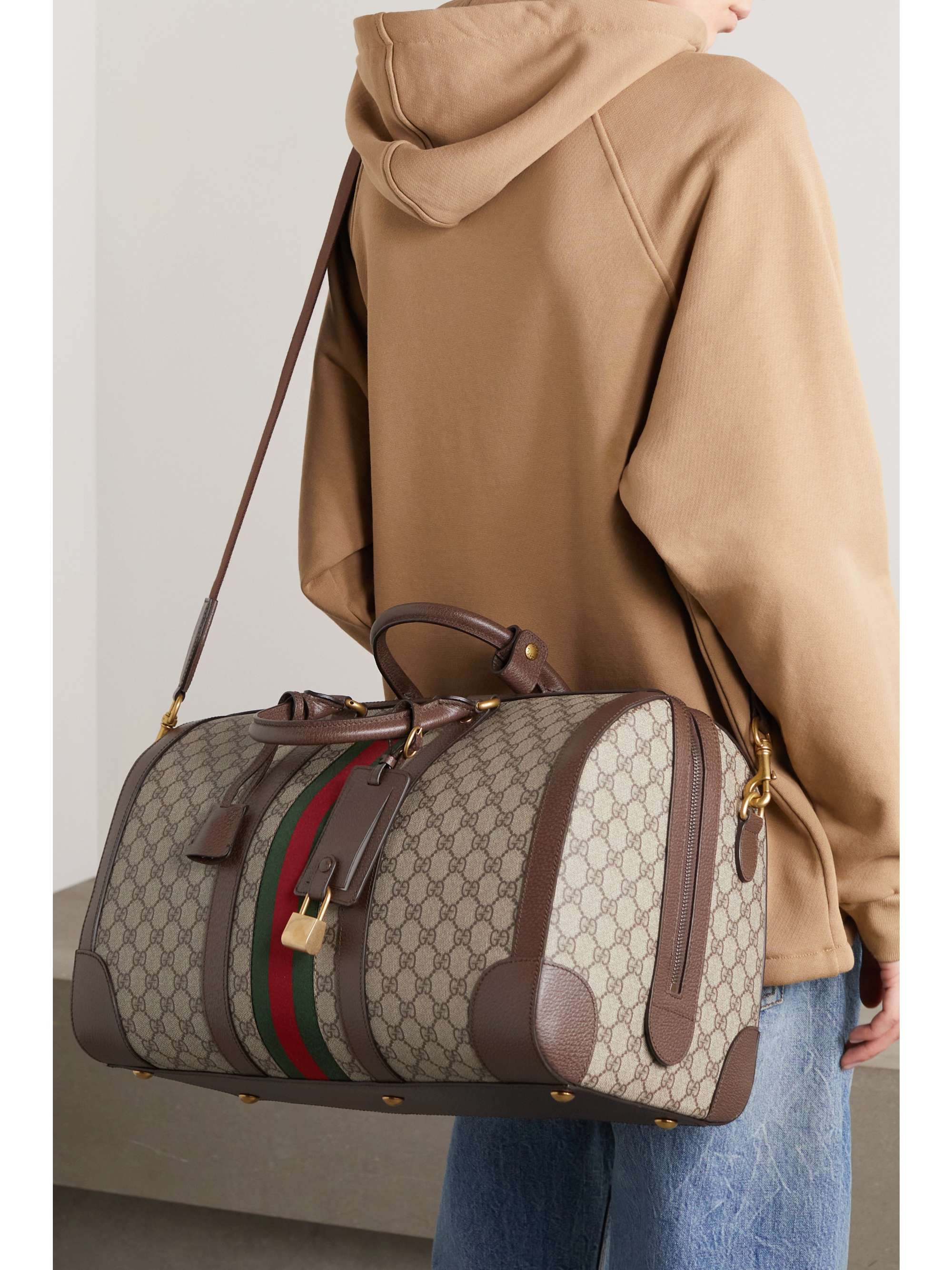 GUCCI Sac de week-end en toile enduite imprimée à finitions en cuir Savoy