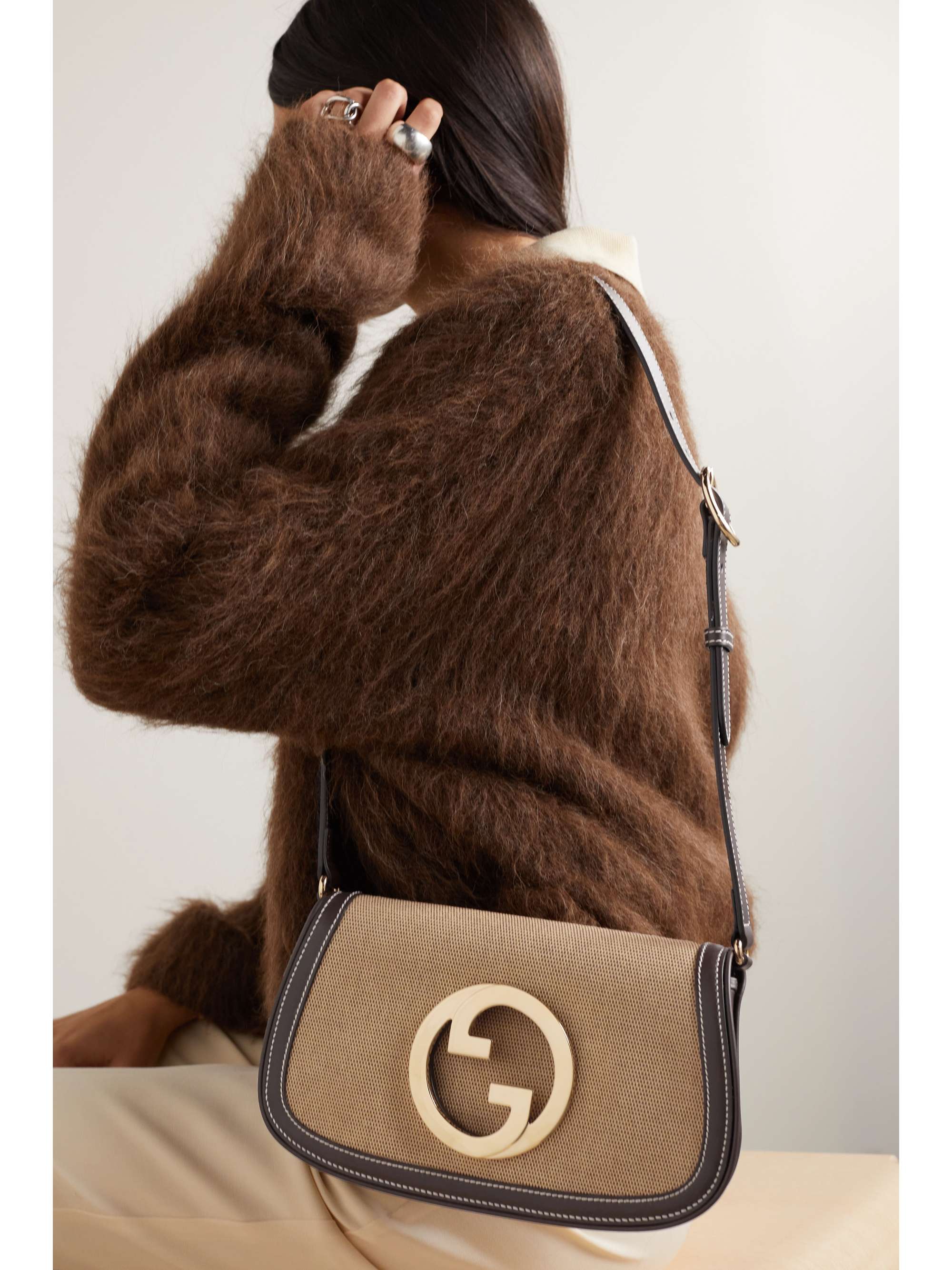 Blondie embellished leather-trimmed cotton-canvas shoulder bag