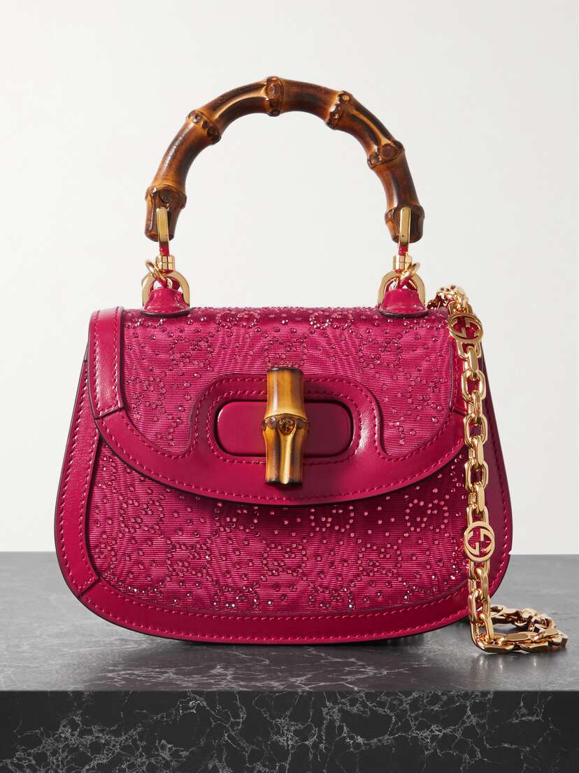 Gucci Mini Rich Crystal-embellished Faille And Leather Shoulder Bag