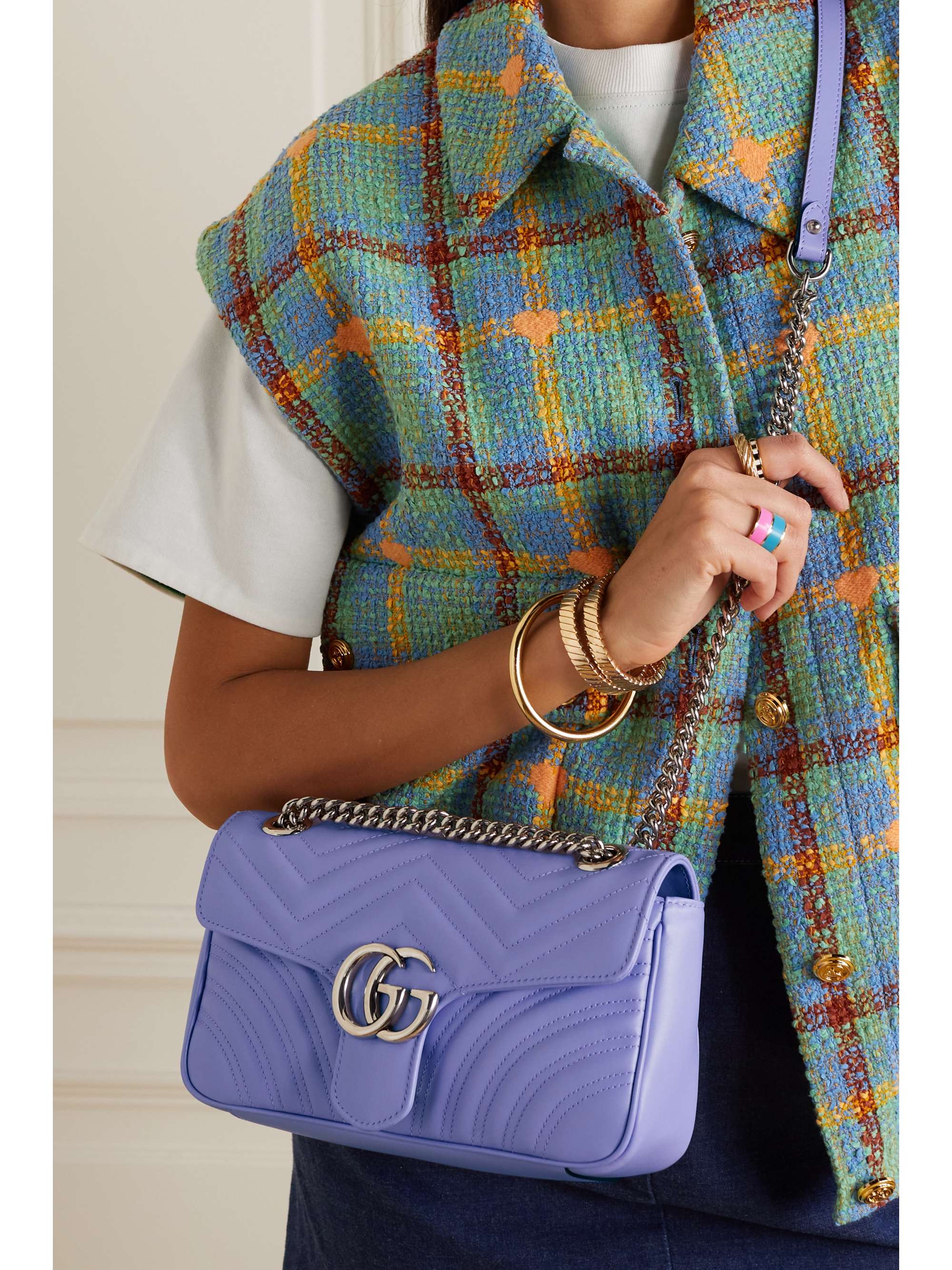 Lilac GG Marmont small quilted leather shoulder bag GUCCI NETAPORTER