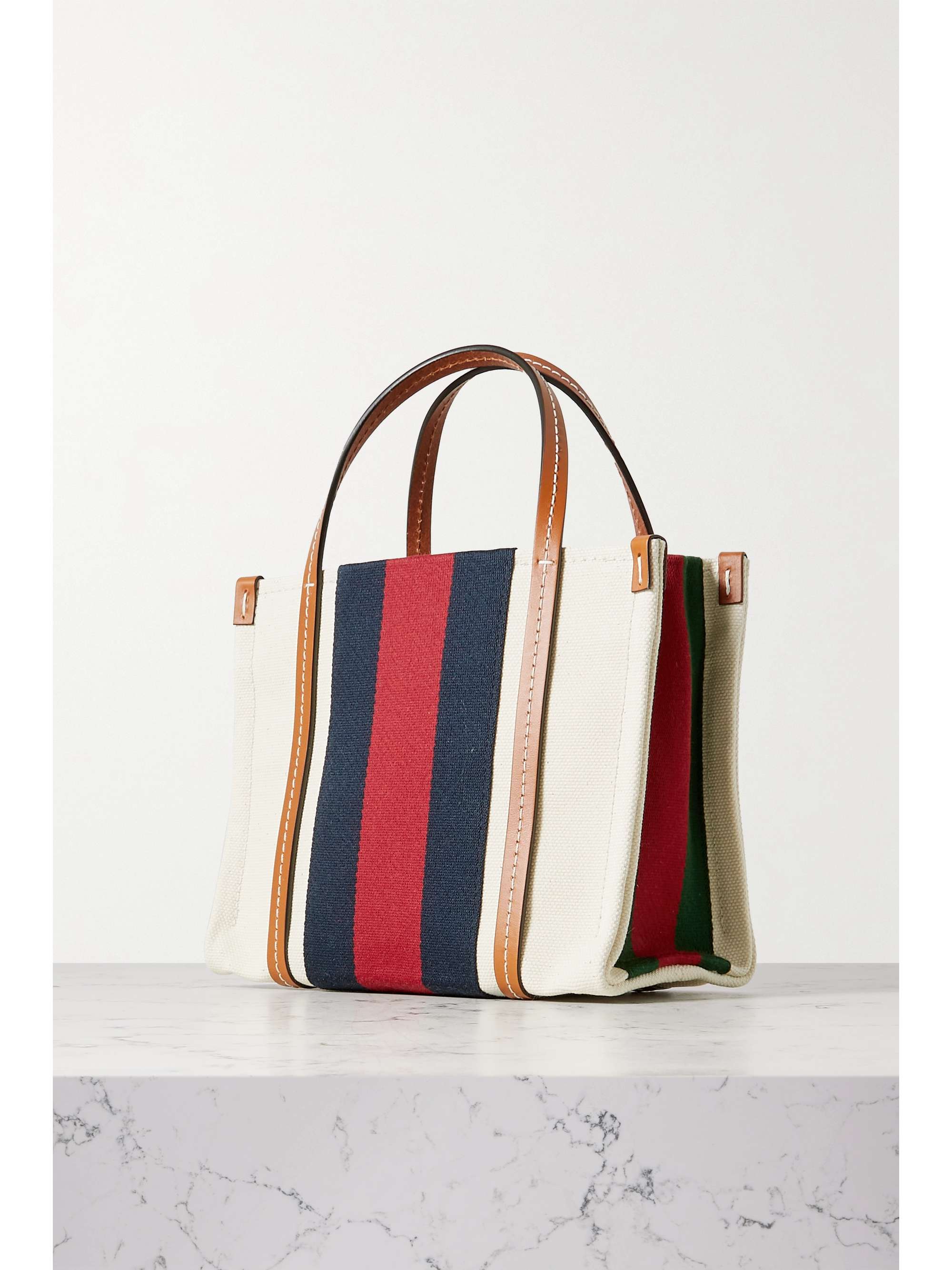 GUCCI Canvas Web leather and webbing-trimmed canvas tote