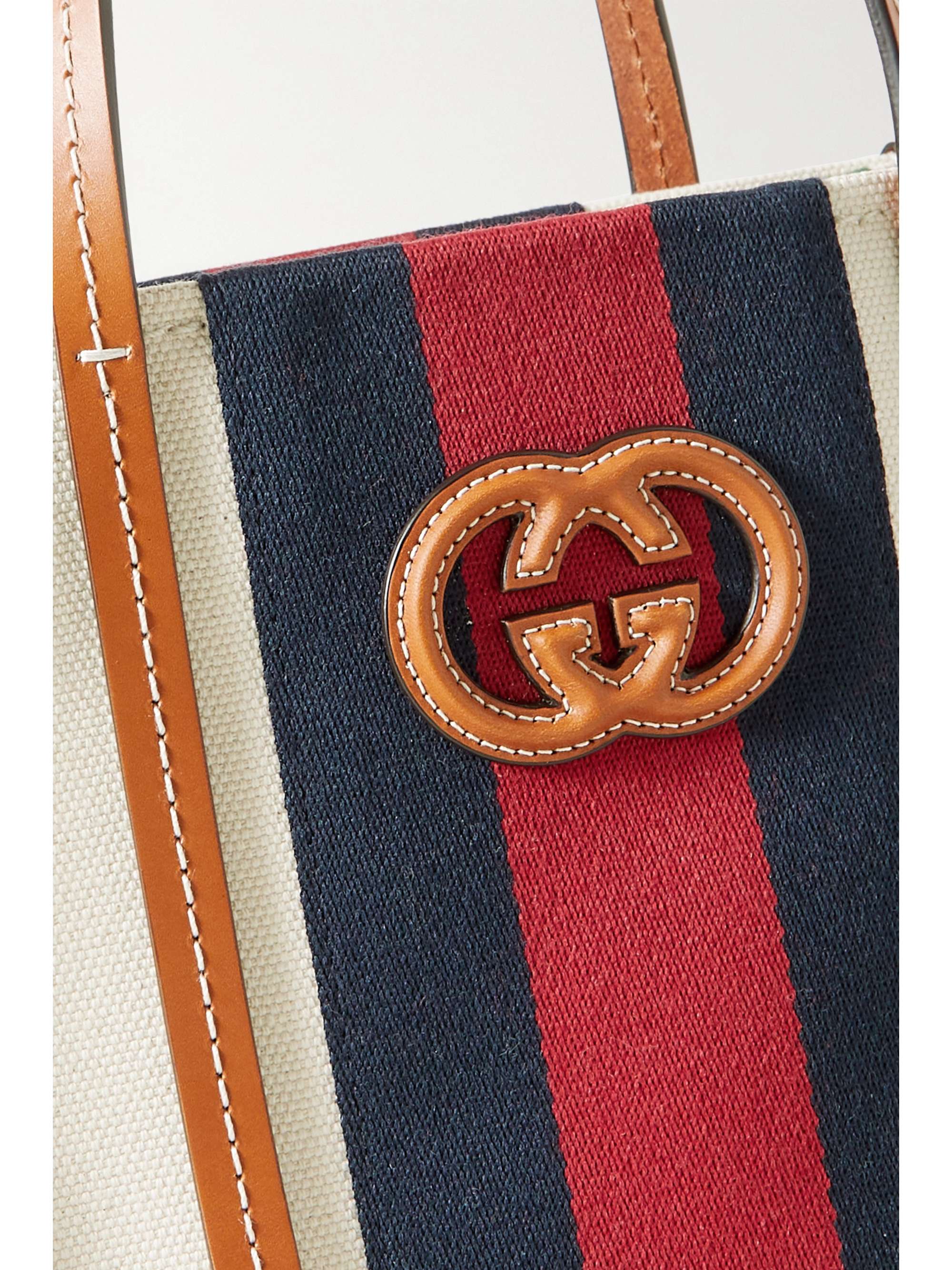 GUCCI Canvas Web leather and webbing-trimmed canvas tote