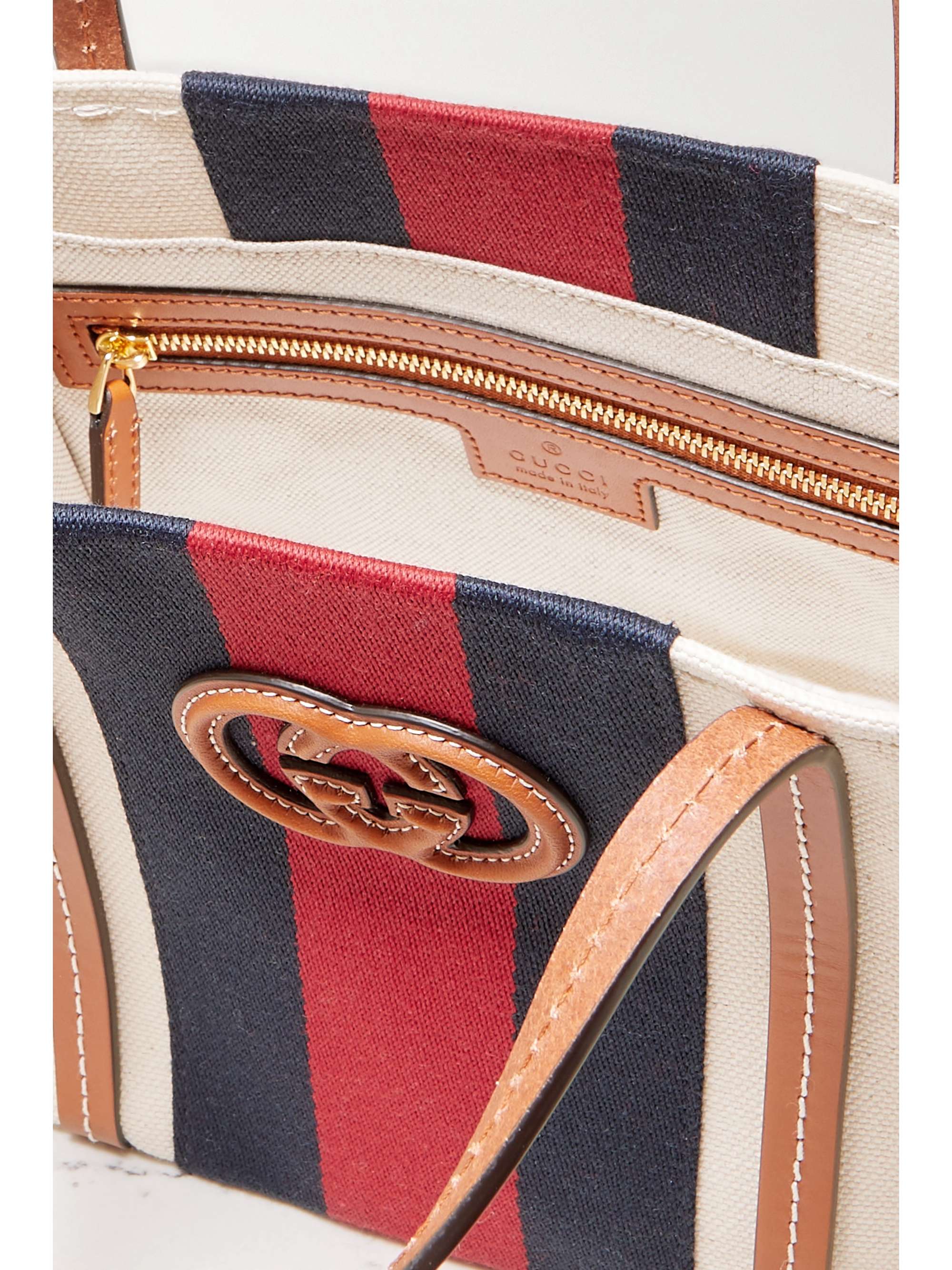 GUCCI Canvas Web leather and webbing-trimmed canvas tote