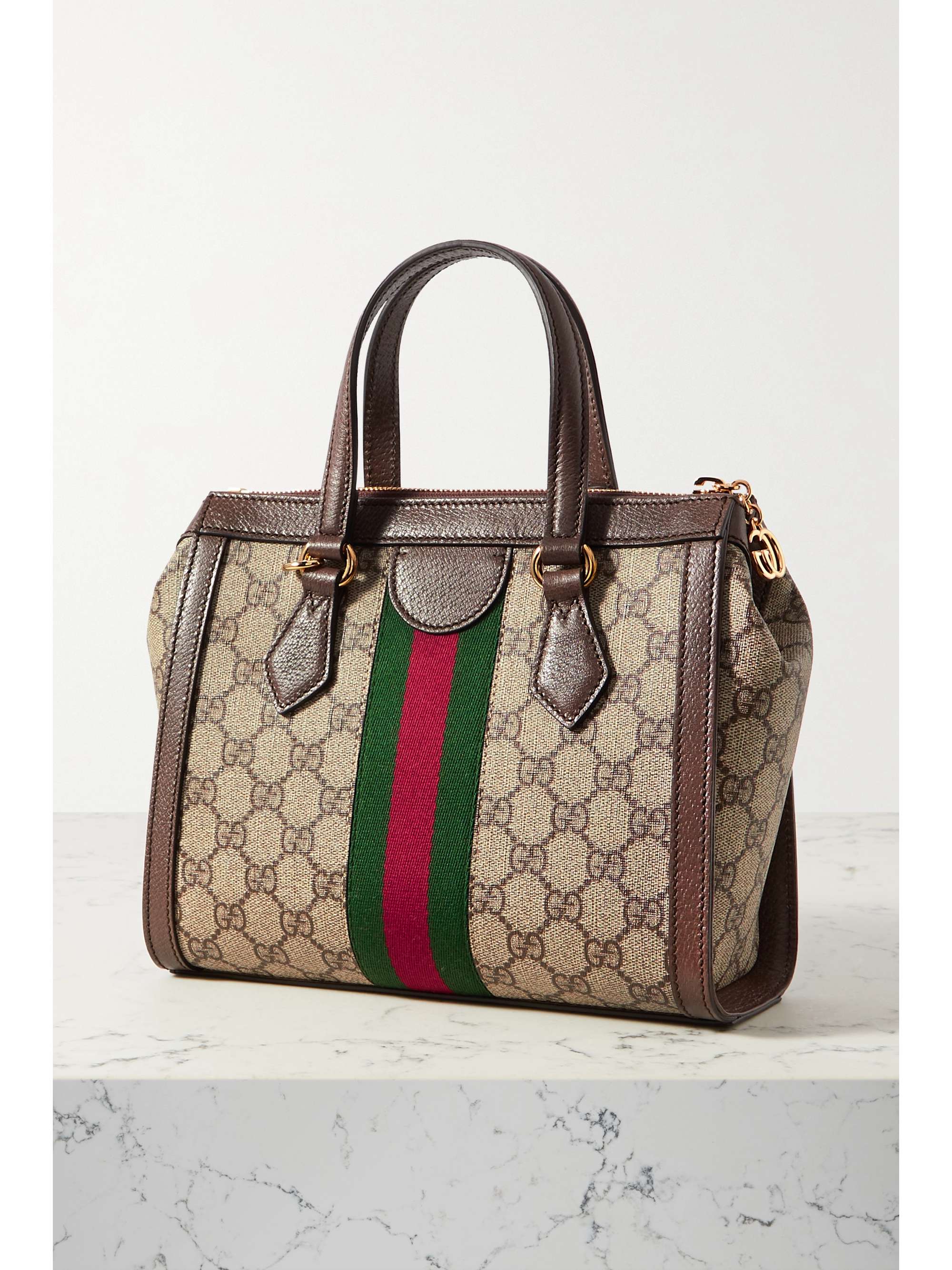 GUCCI Ophidia medium leather-trimmed printed coated-canvas tote