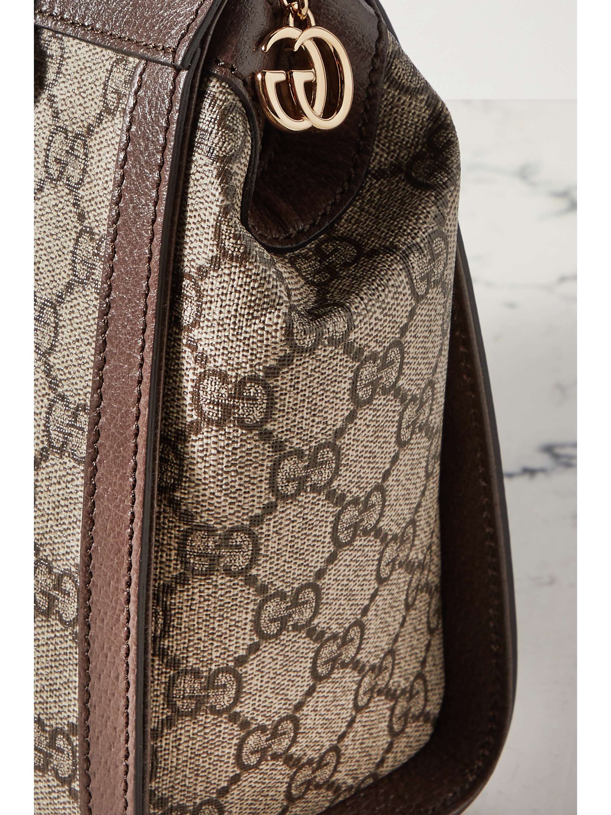 GUCCI Ophidia leather-trimmed printed coated-canvas tote bag
