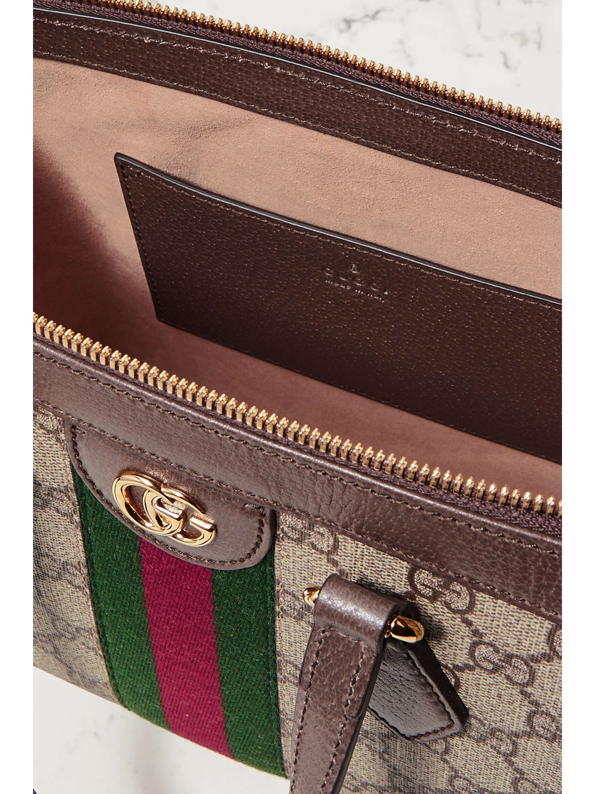 GUCCI Ophidia leather-trimmed printed coated-canvas tote bag