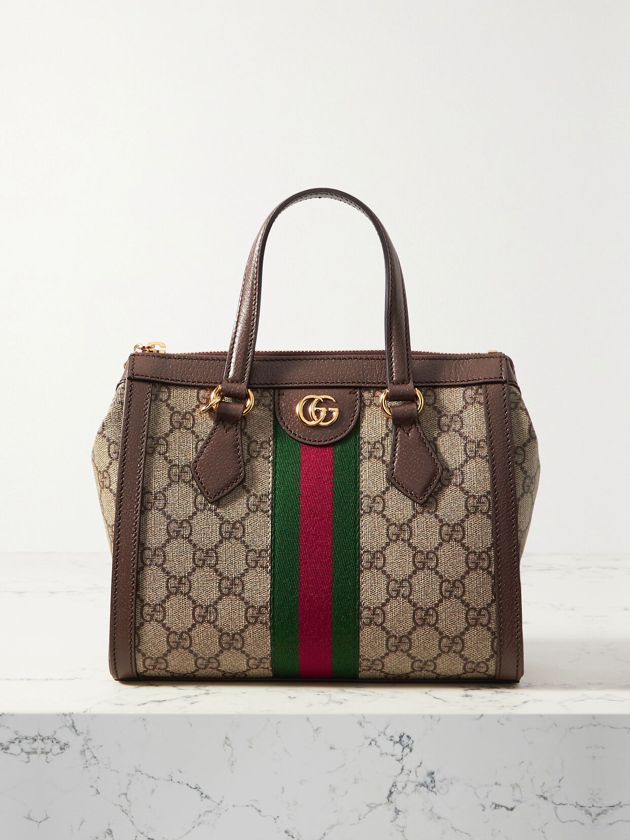 Ophidia leather-trimmed printed coated-canvas tote bag