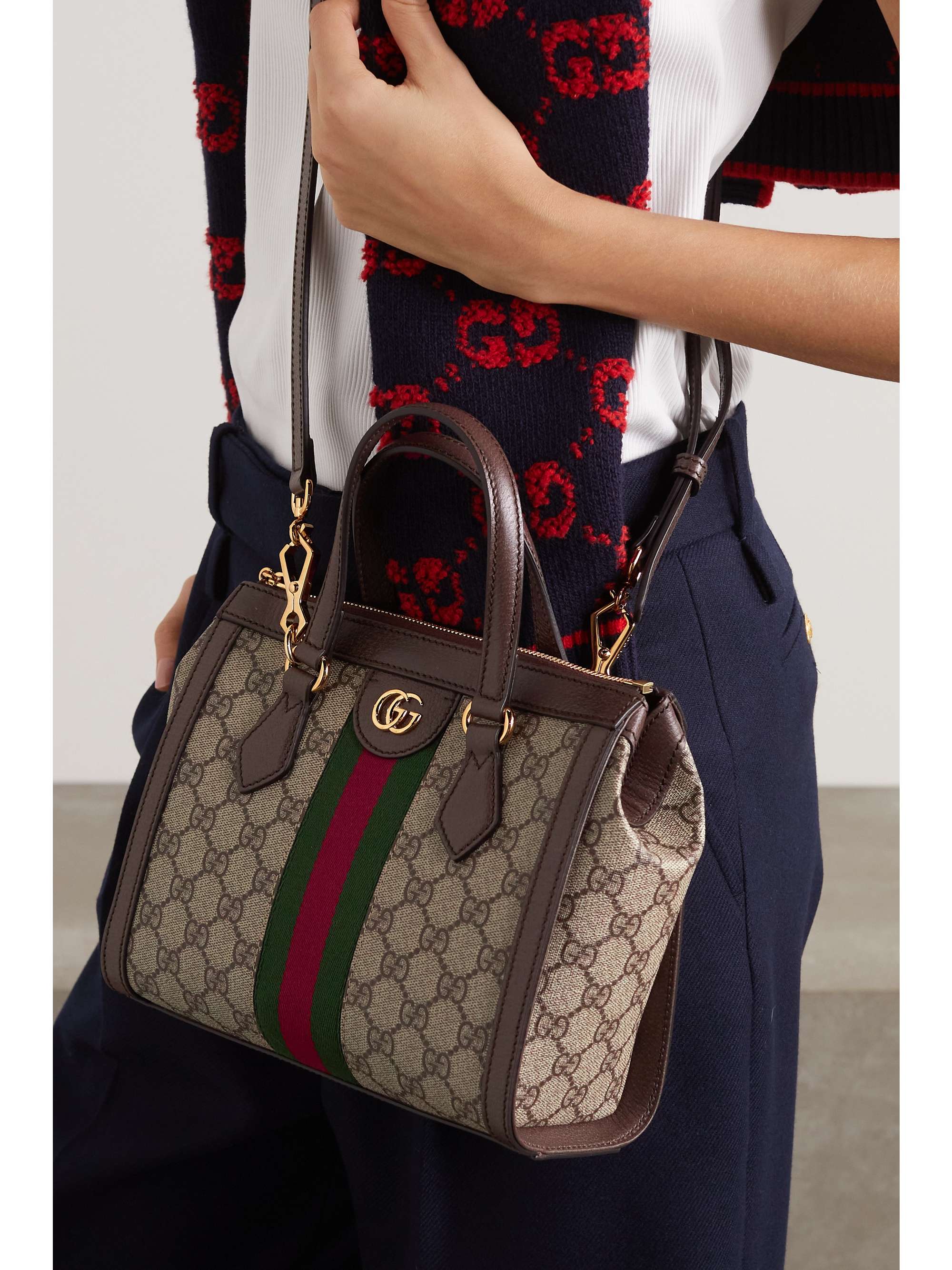 GUCCI Ophidia leather-trimmed printed coated-canvas tote bag