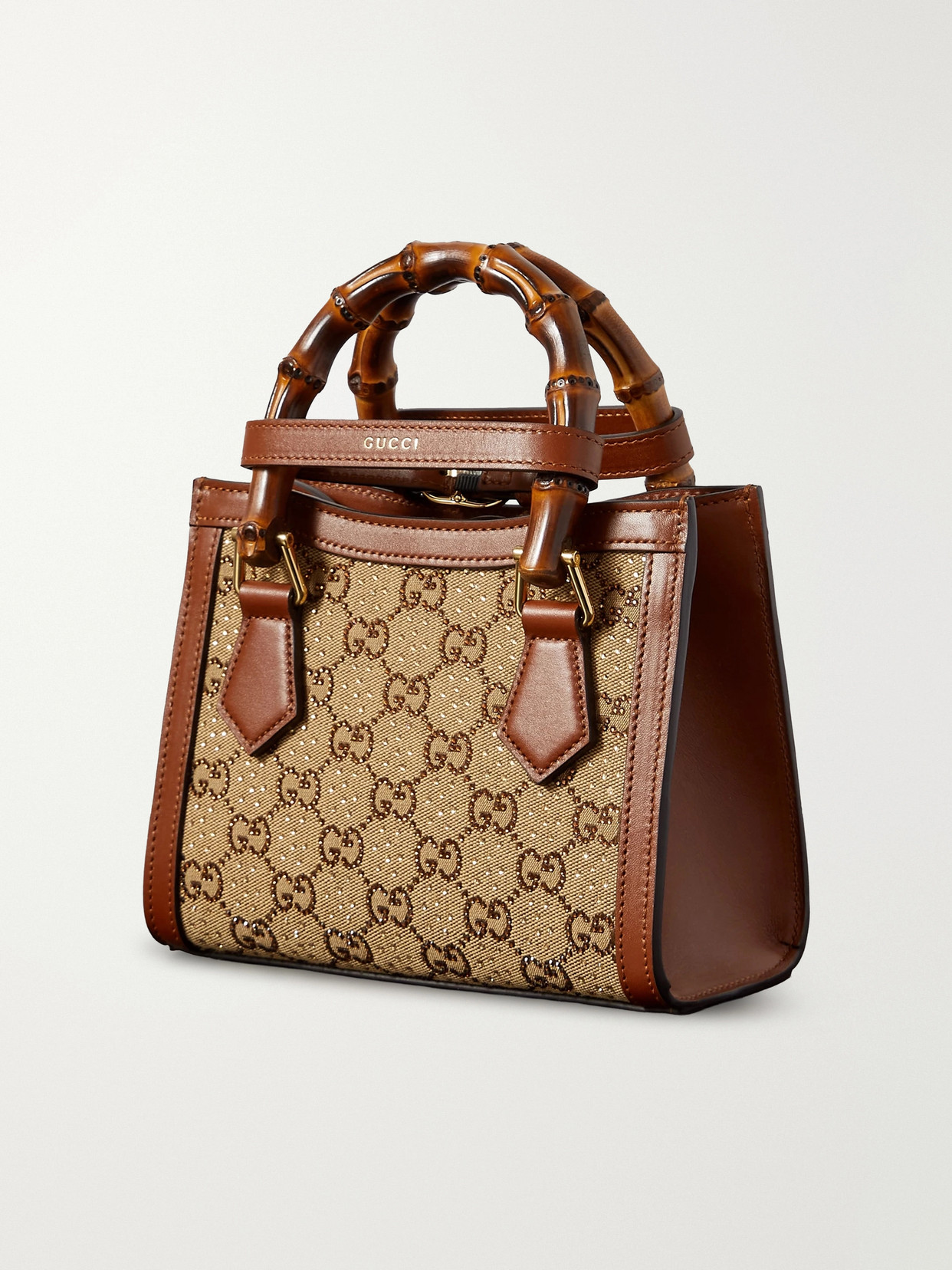 Diana Mini Leather-Trimmed Crystal-Embellished Canvas-Jacquard Tote