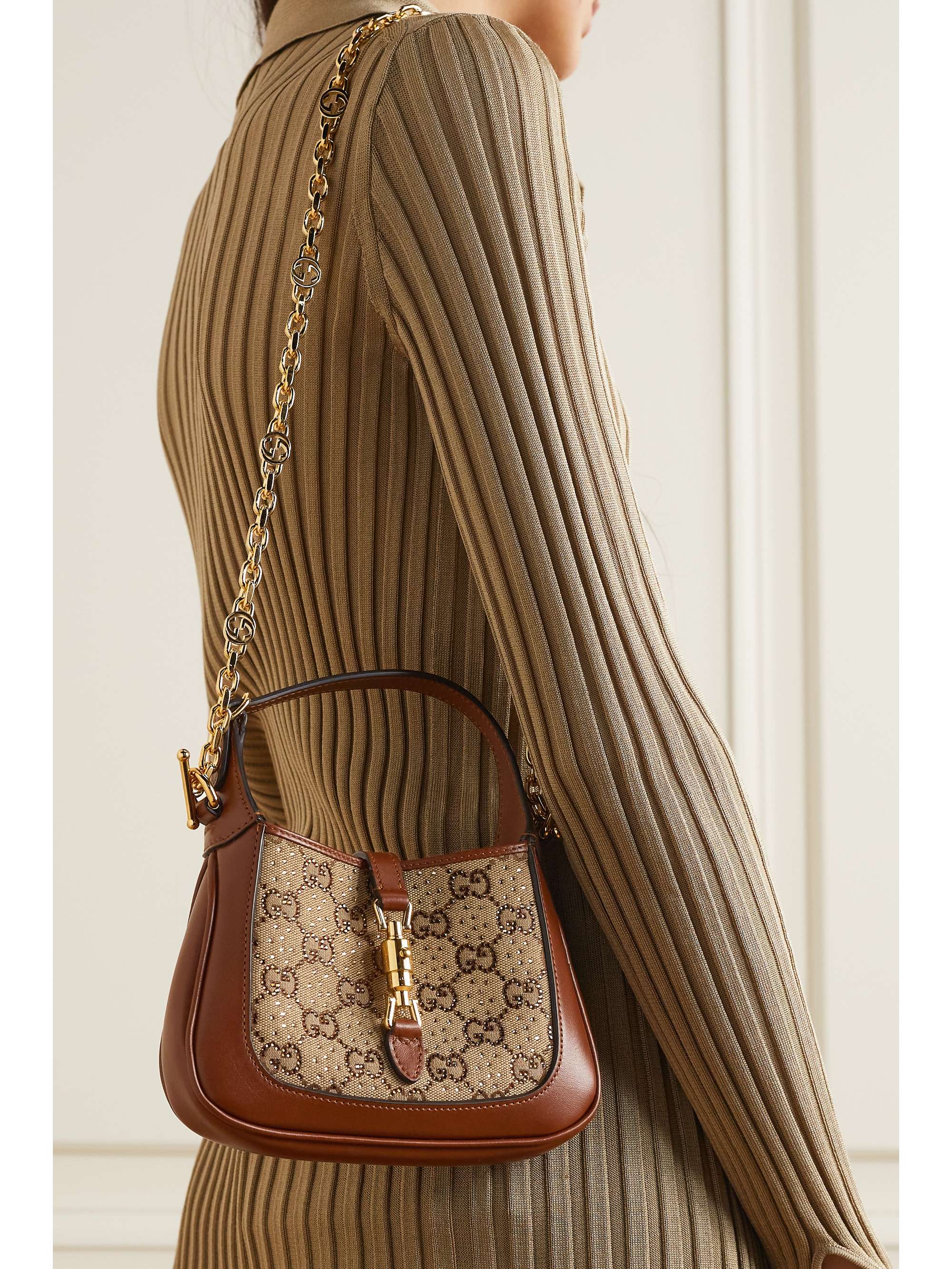 GUCCI Jackie 1961 Schultertasche aus Leder und Canvas mit Kristallen NET A PORTER