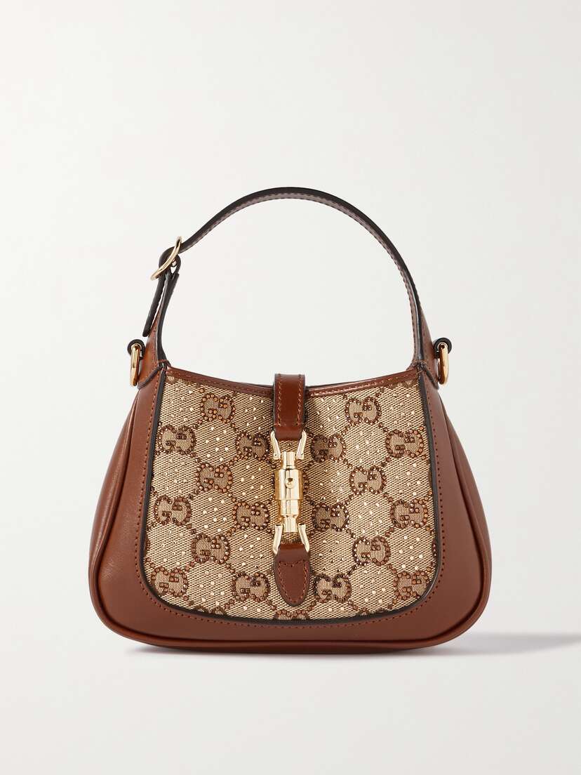 Gucci Jackie 1961 Crystal-embellished Canvas And Leather Shoulder Bag