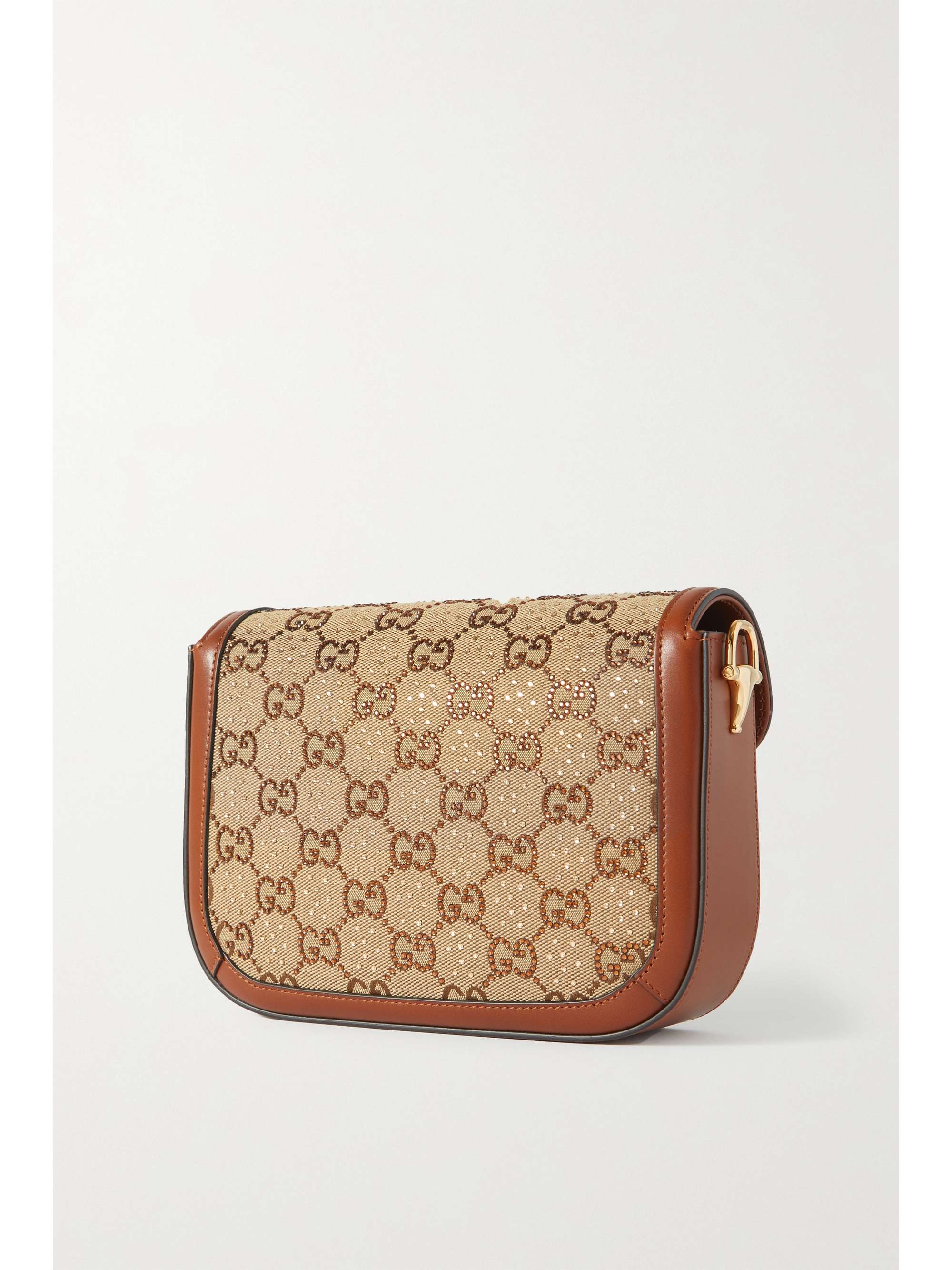 GUCCI Horsebit 1955 mini leather-trimmed crystal-embellished canvas-jacquard shoulder bag