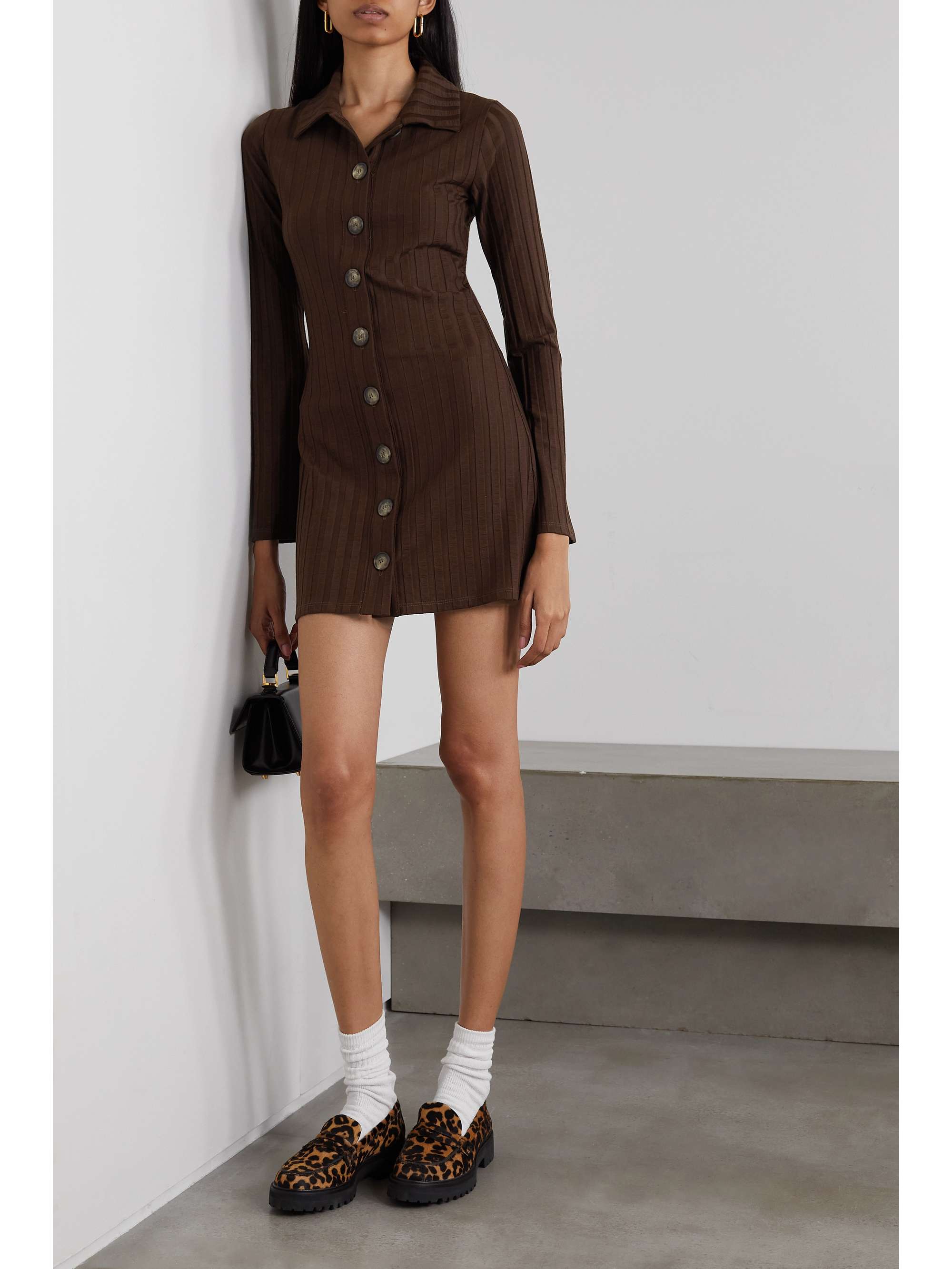 REFORMATION Benton ribbed stretch TENCEL Lyocell-blend mini shirt dress