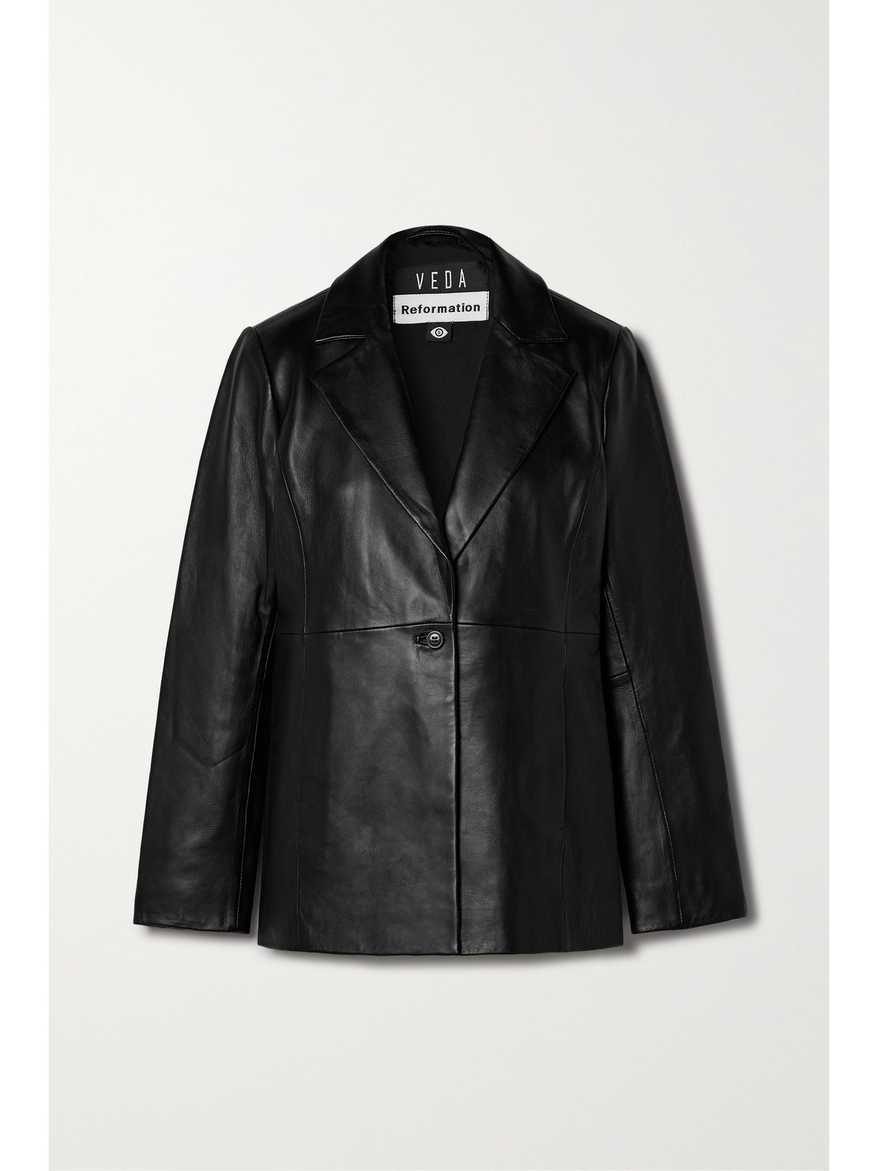 REFORMATION VEDA BOWERY PANELED LEATHER BLAZER