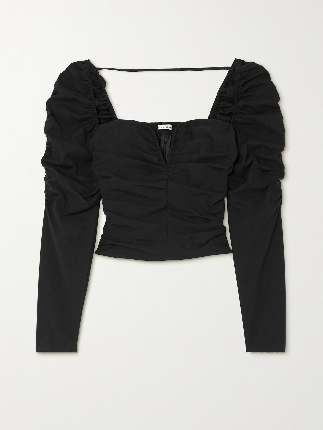 Reformation Ivy Ruched Stretch-cotton Top In Black