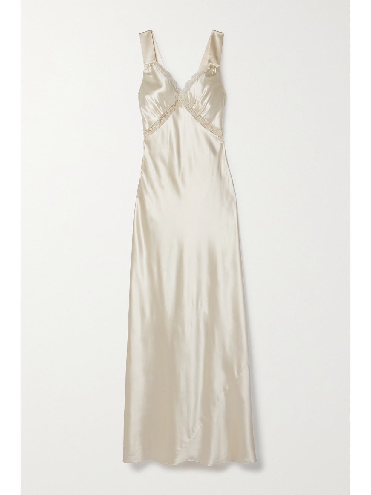 REFORMATION CHANIA CUTOUT LACE-TRIMMED SILK-CHARMEUSE GOWN