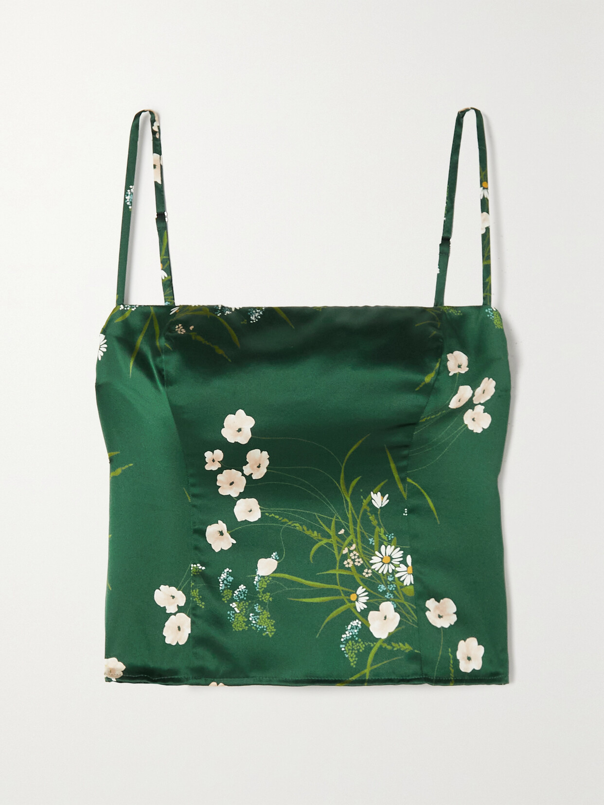Reformation - Overland Cropped Printed Silk-satin Top - Green