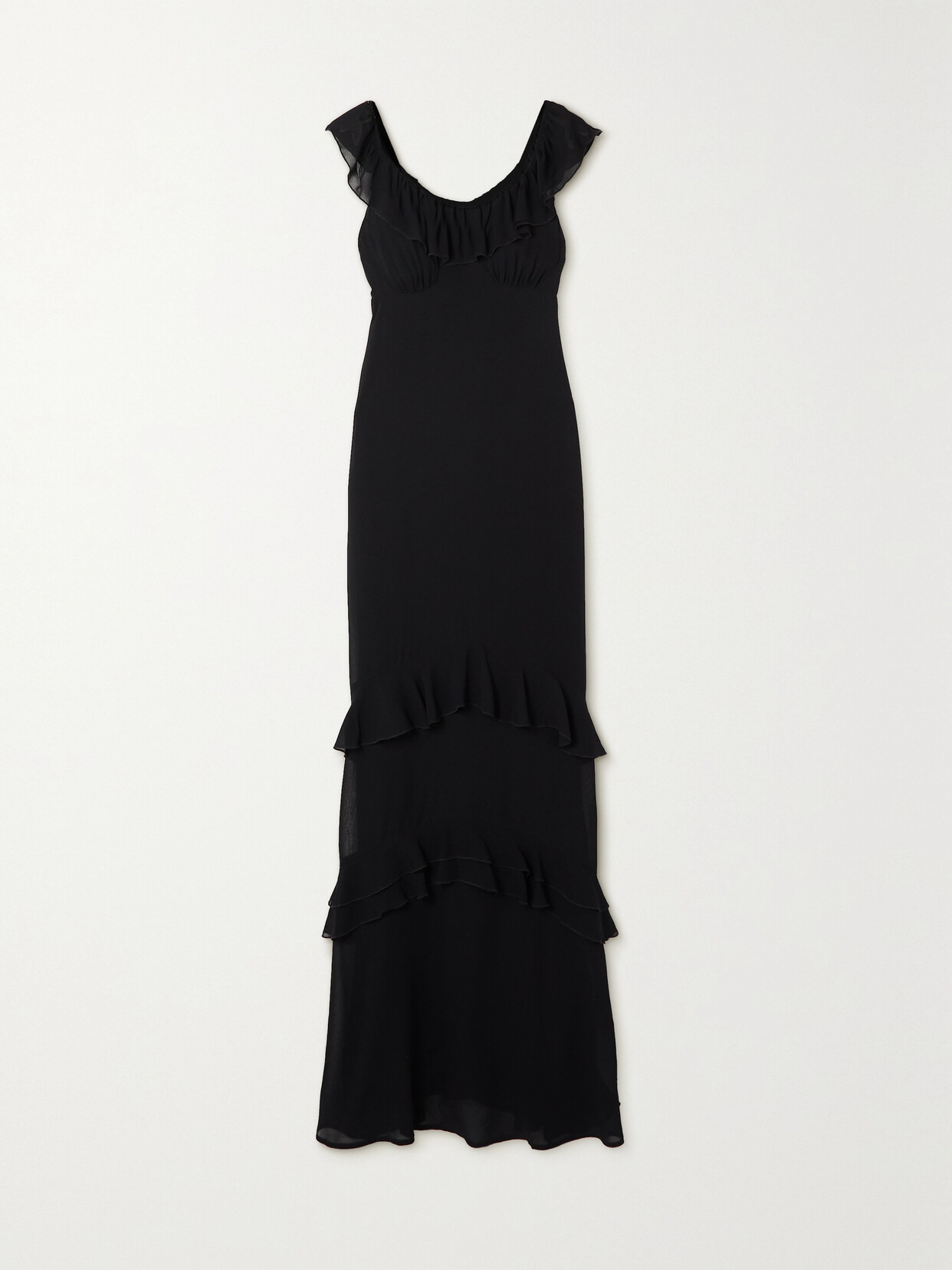 Reformation - Tripoli Ruffled Crepe De Chine Maxi Dress - Black