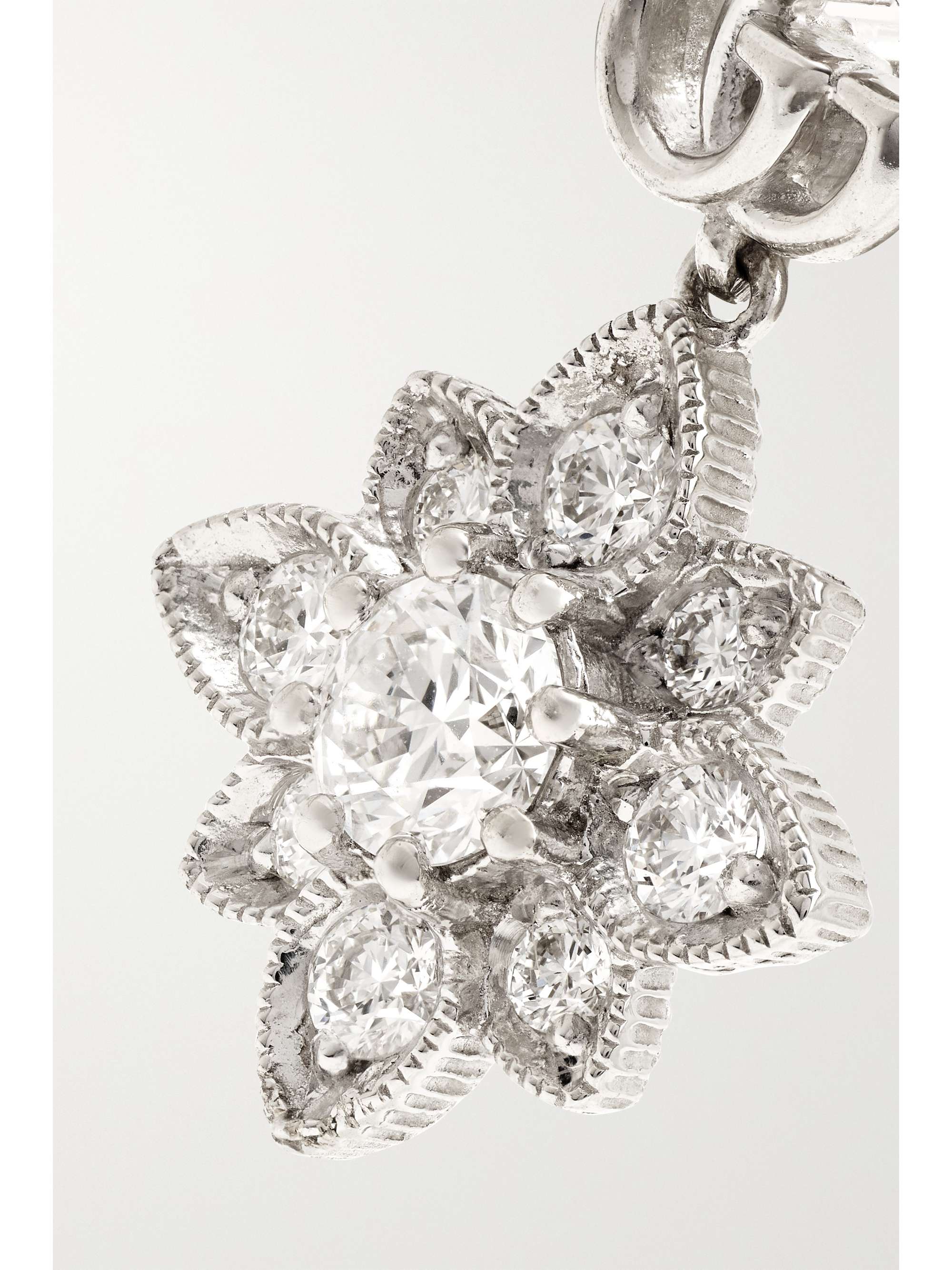 GUCCI Flora 18-karat white gold diamond earrings