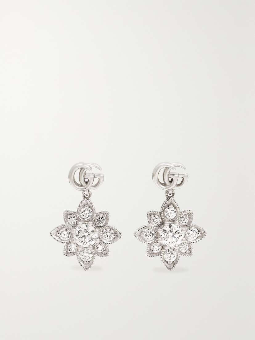 Gucci Flora 18-karat White Gold Diamond Earrings
