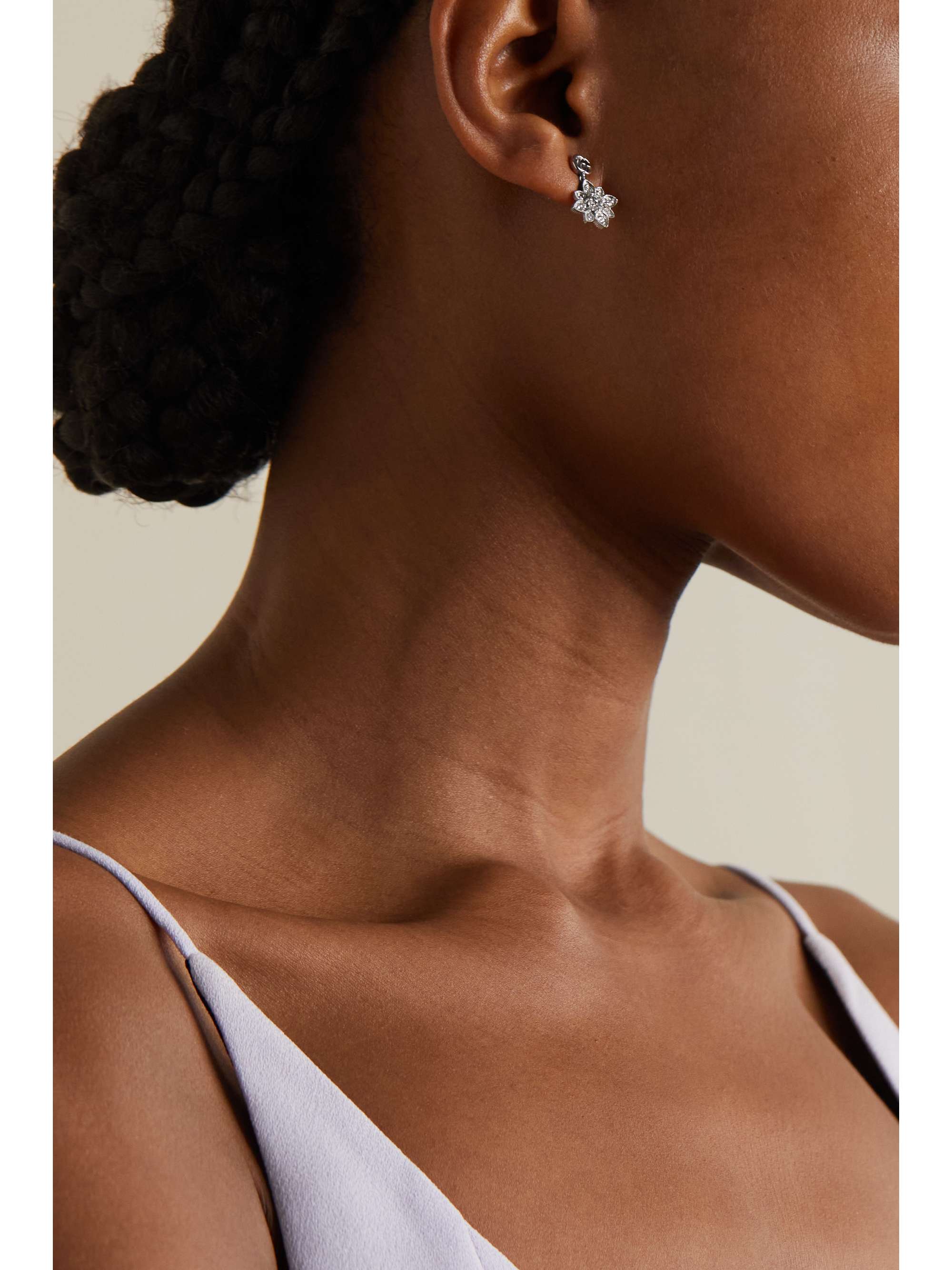 GUCCI Flora 18-karat white gold diamond earrings