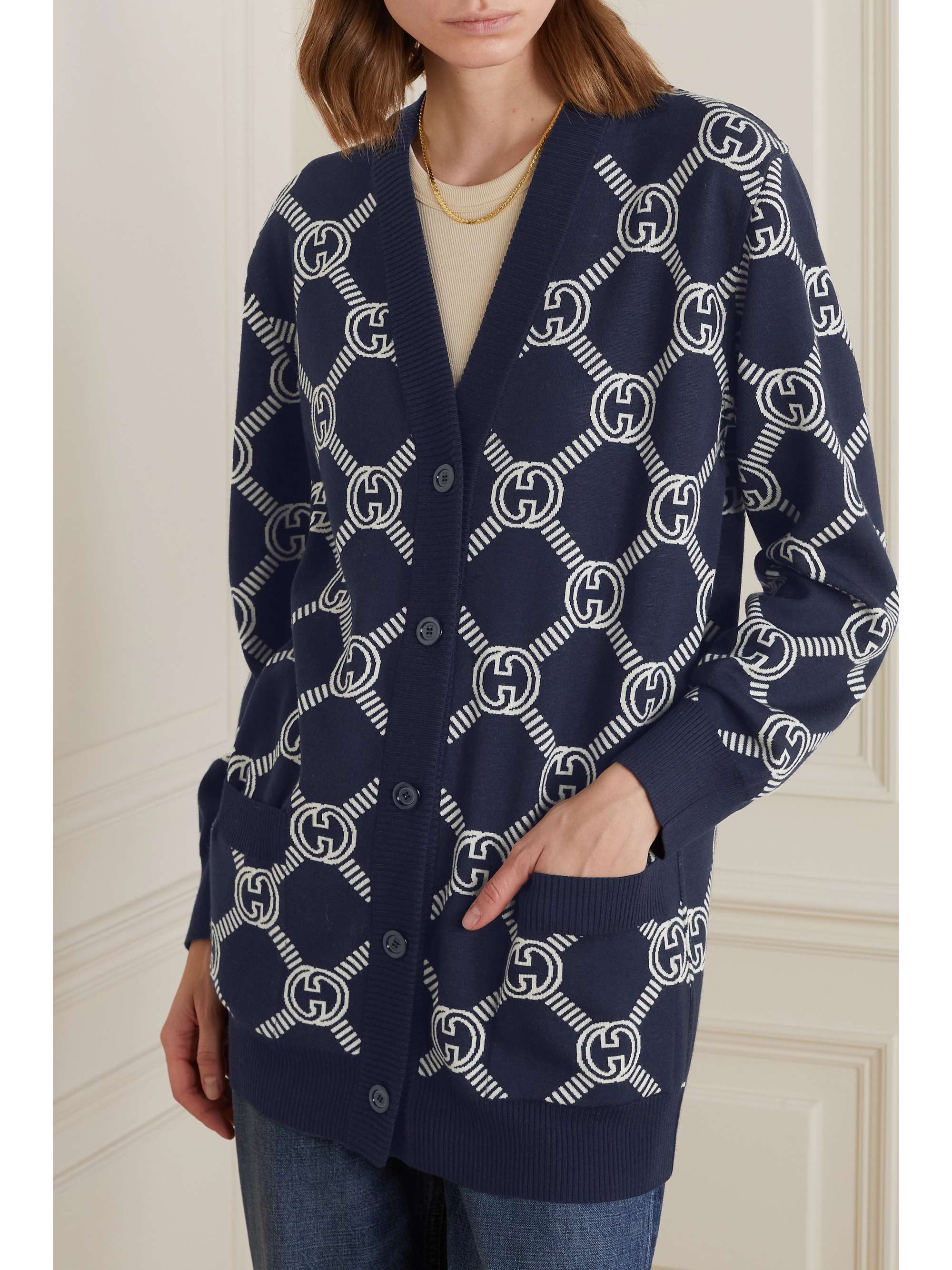 GUCCI Reversible jacquard-knit wool-blend cardigan