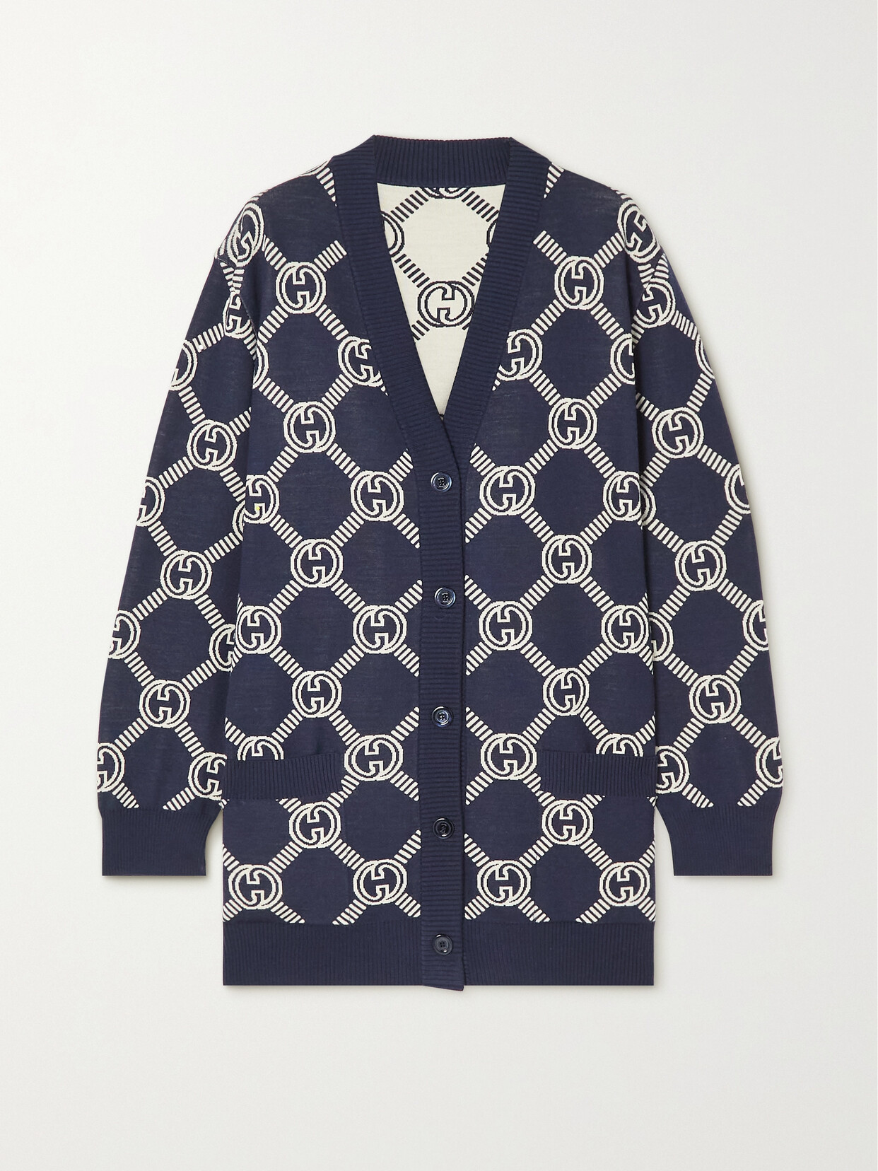 Gucci - Reversible Jacquard-knit Wool-blend Cardigan - Blue