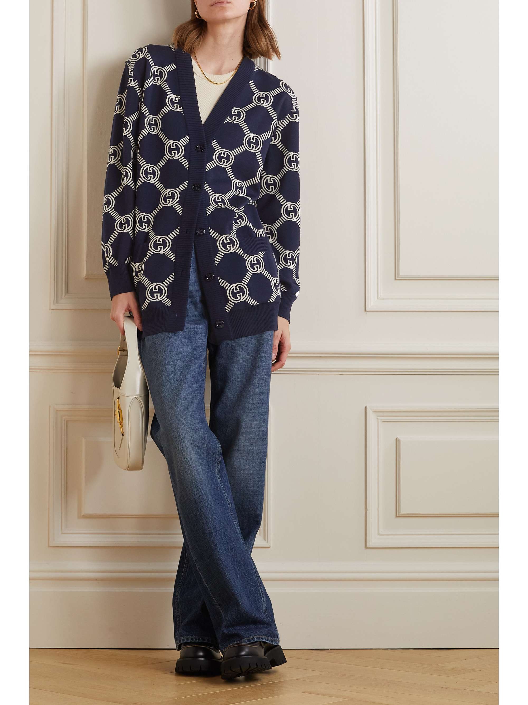 GUCCI Reversible jacquard-knit wool-blend cardigan