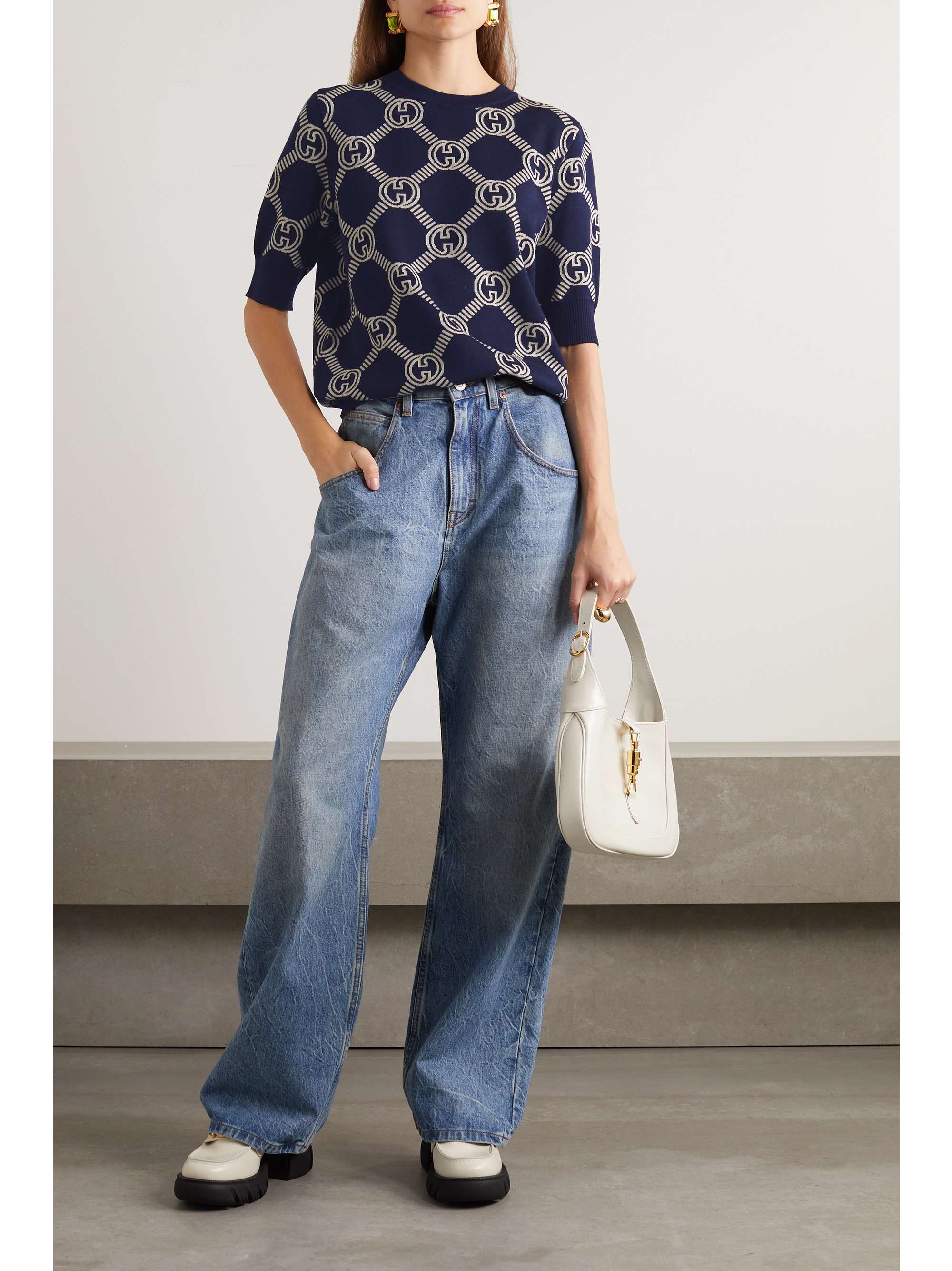 GUCCI Logo-jacquard stretch wool-blend sweater
