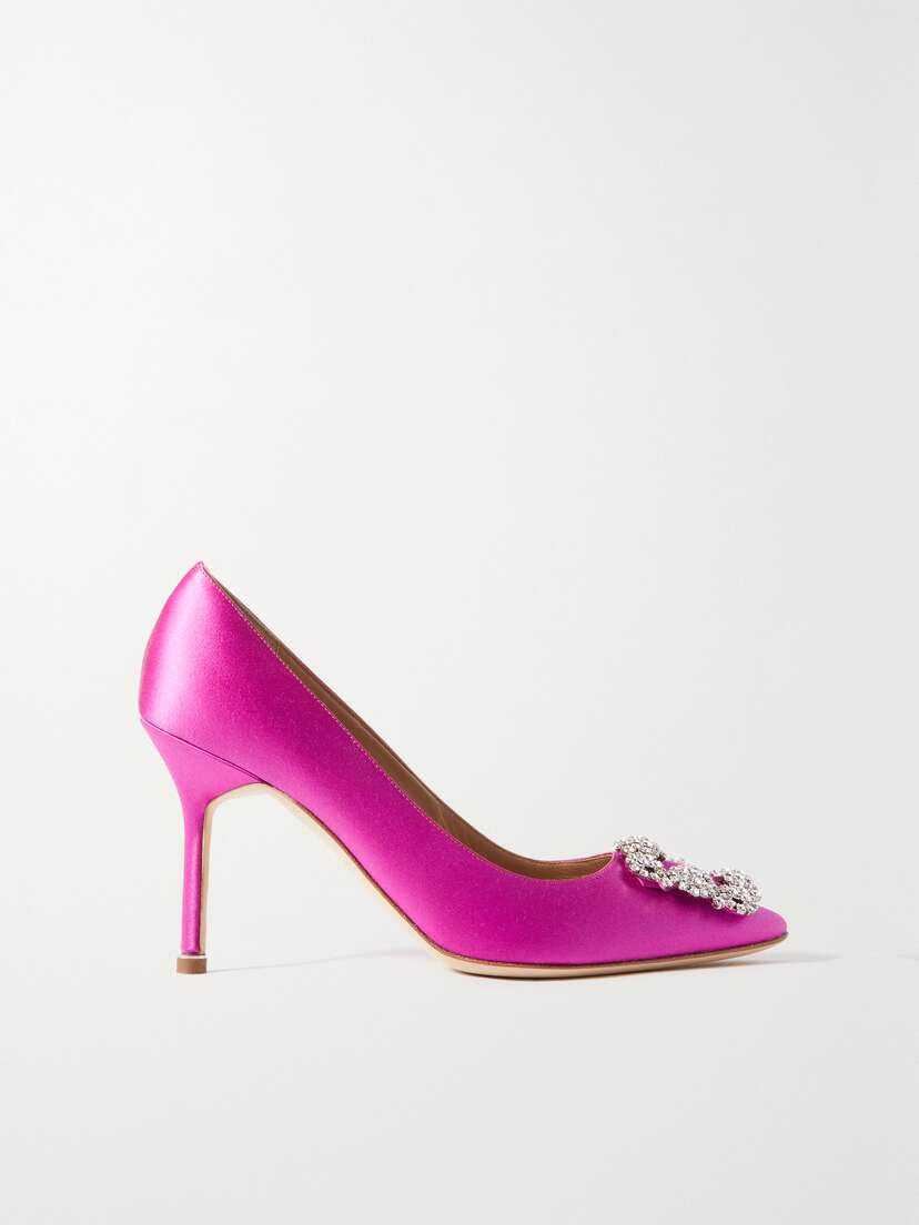Manolo Blahnik Hangisi 90 Crystal-embellished Satin Pumps