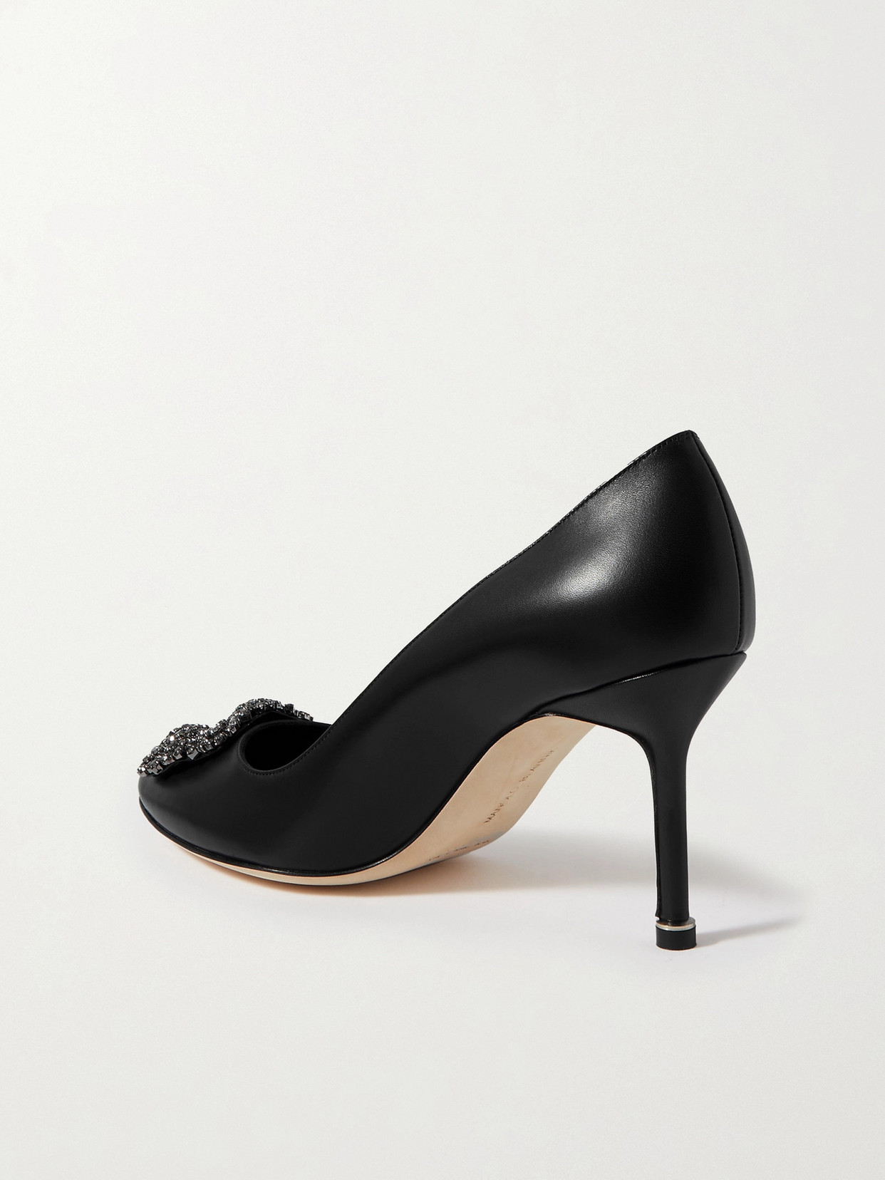 Shop Manolo Blahnik Hangisi 70 Embellished Leather Pumps In Black